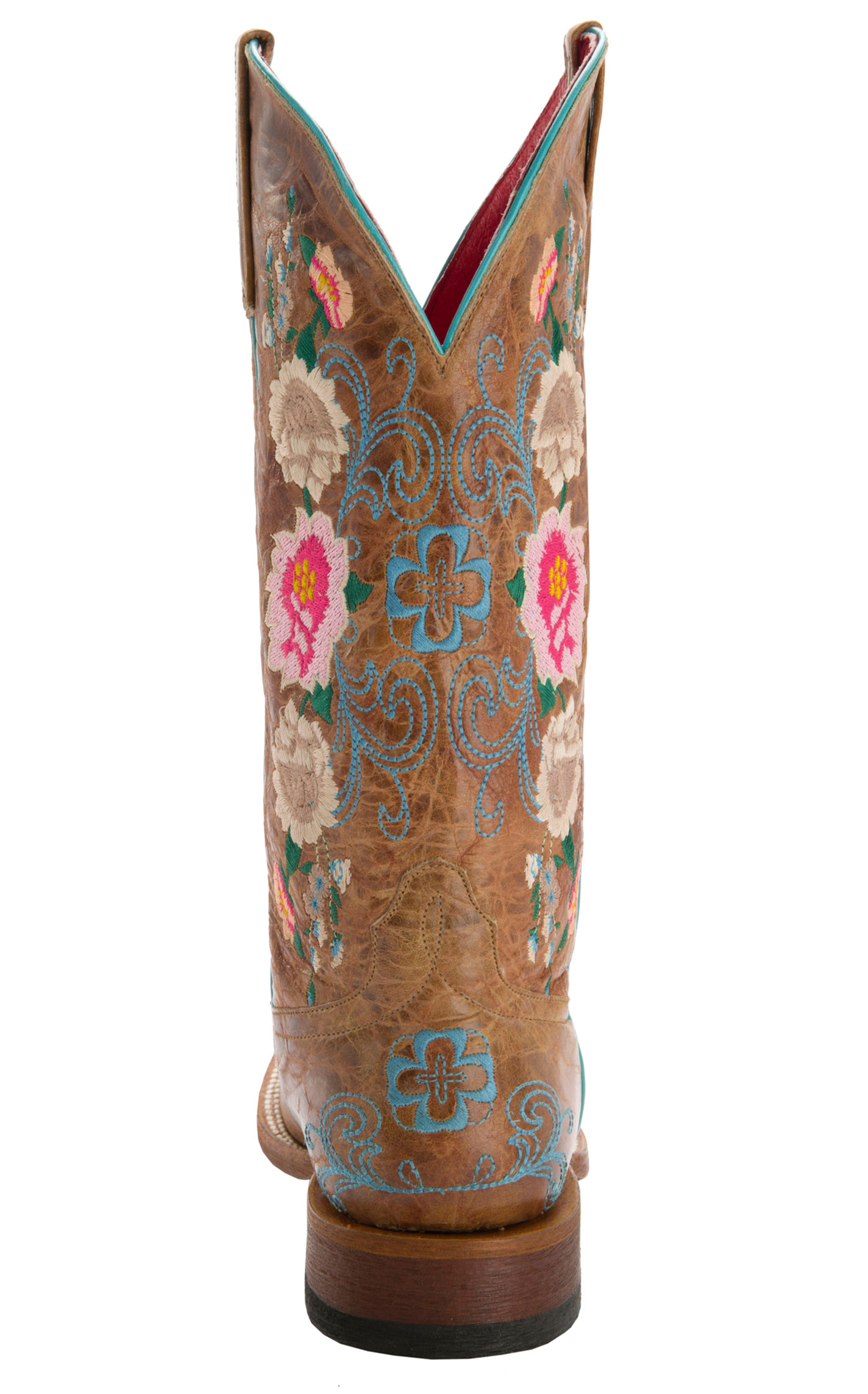 Anderson Bean Women's Macie Bean Antiqued Honey Brown with Rose Garden Embroidery Square Toe Cowboy Boots - Image 1