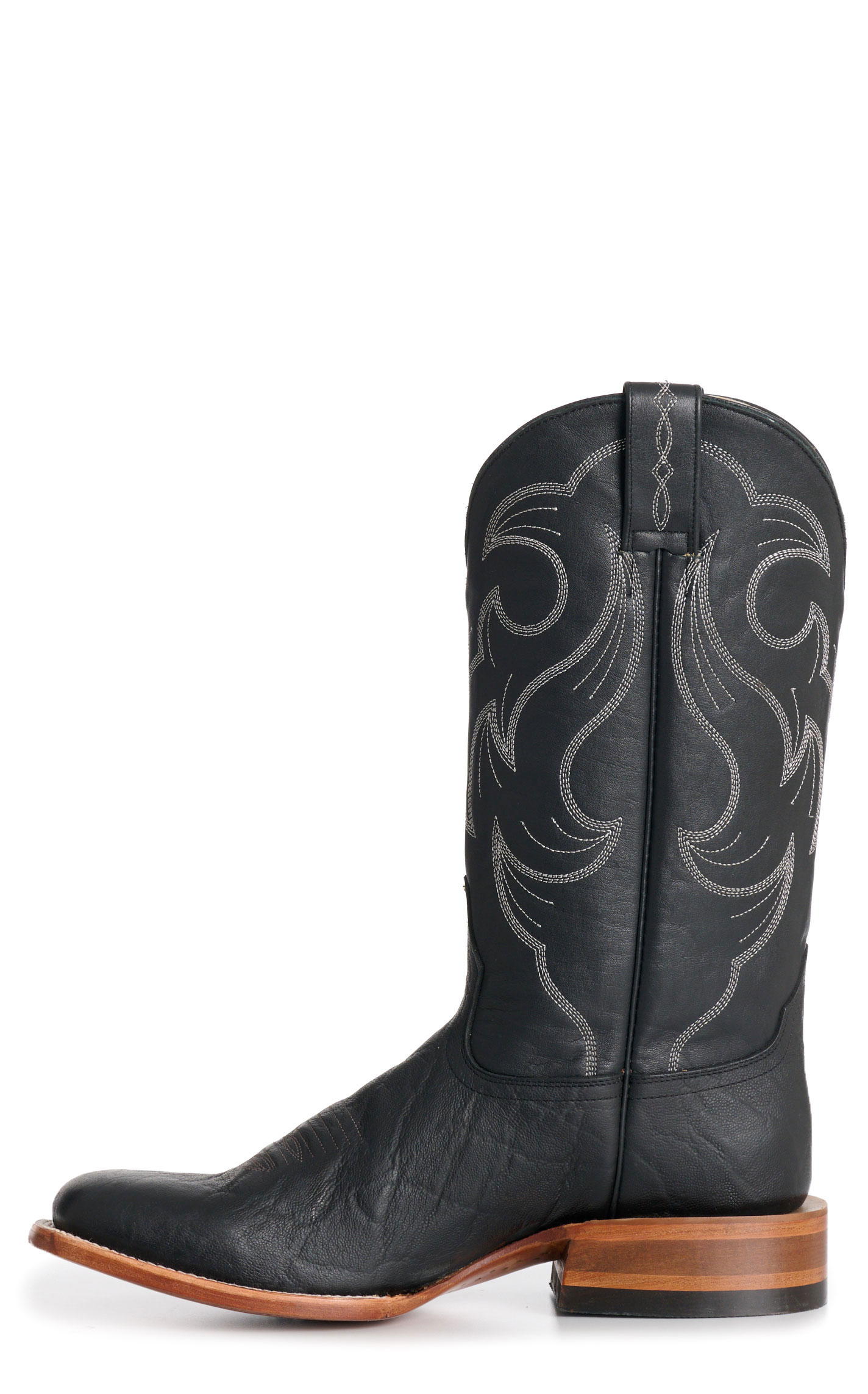 Cavender’s Men’s Black Leather Wide Square Toe Cowboy Boots - Image 1