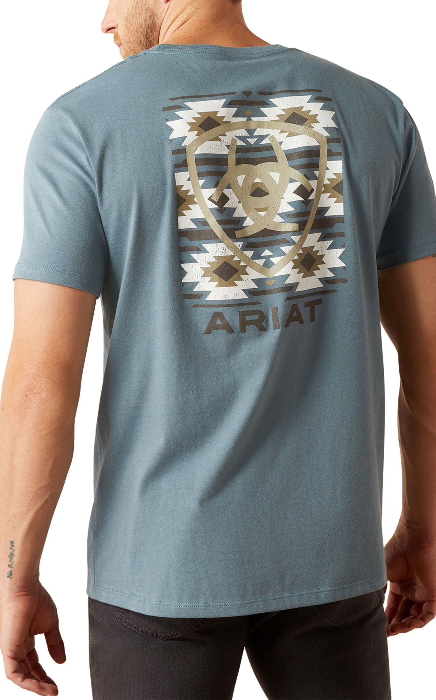 Ariat Men's Stone Blue Eagle Rock Aztec Logo Graphic T-Shirt - Image 1