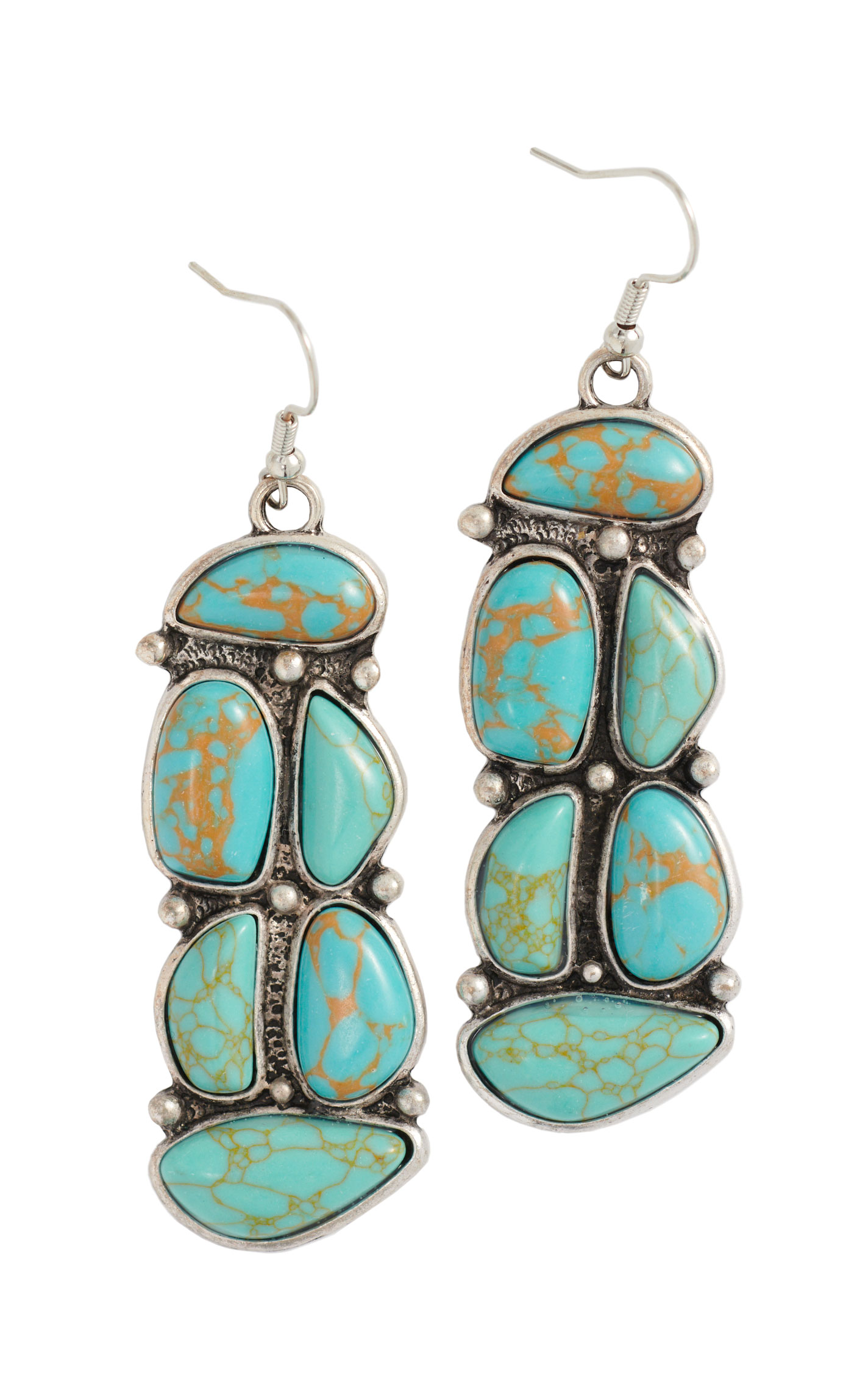 Rockin C Silver & Stacked Turquoise Stone Earrings - Image 1