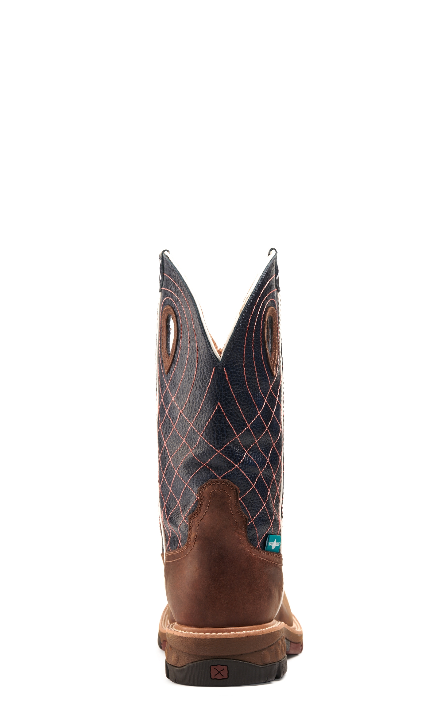 Twisted X Men's Mocha Brown and Navy Blue with Cross Embroidery Waterproof Wide Square Alloy Toe Work Boot - Image 1