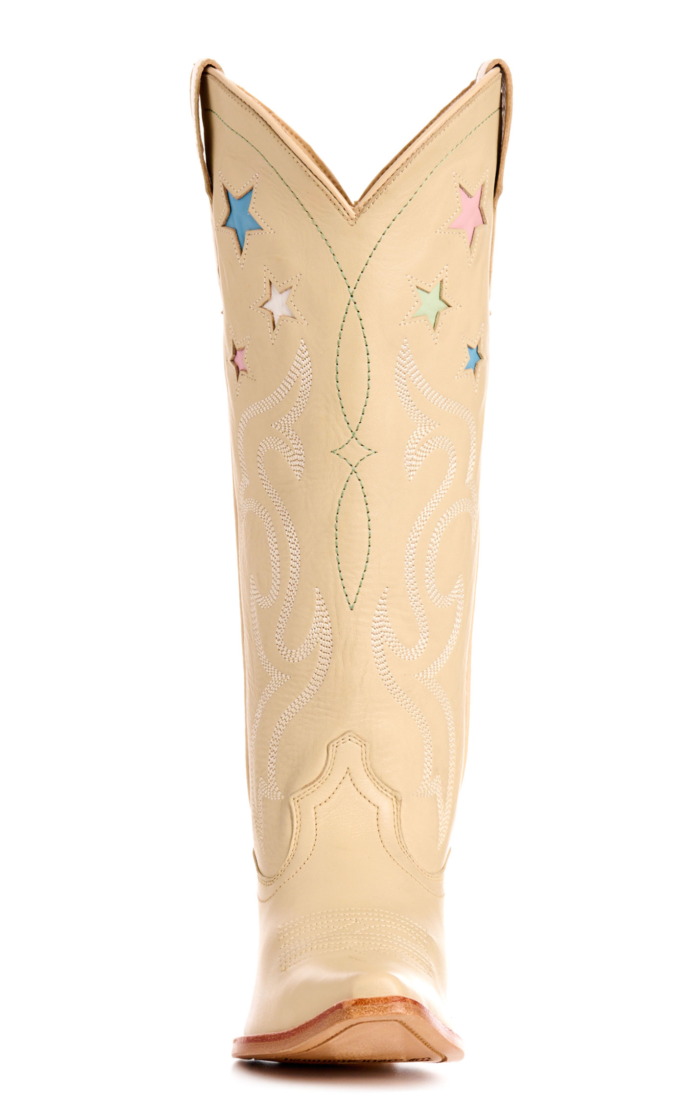 Rockin' C Women’s Ivory with Star Inlays Snip Toe Tall Cowboy Boots - Image 1