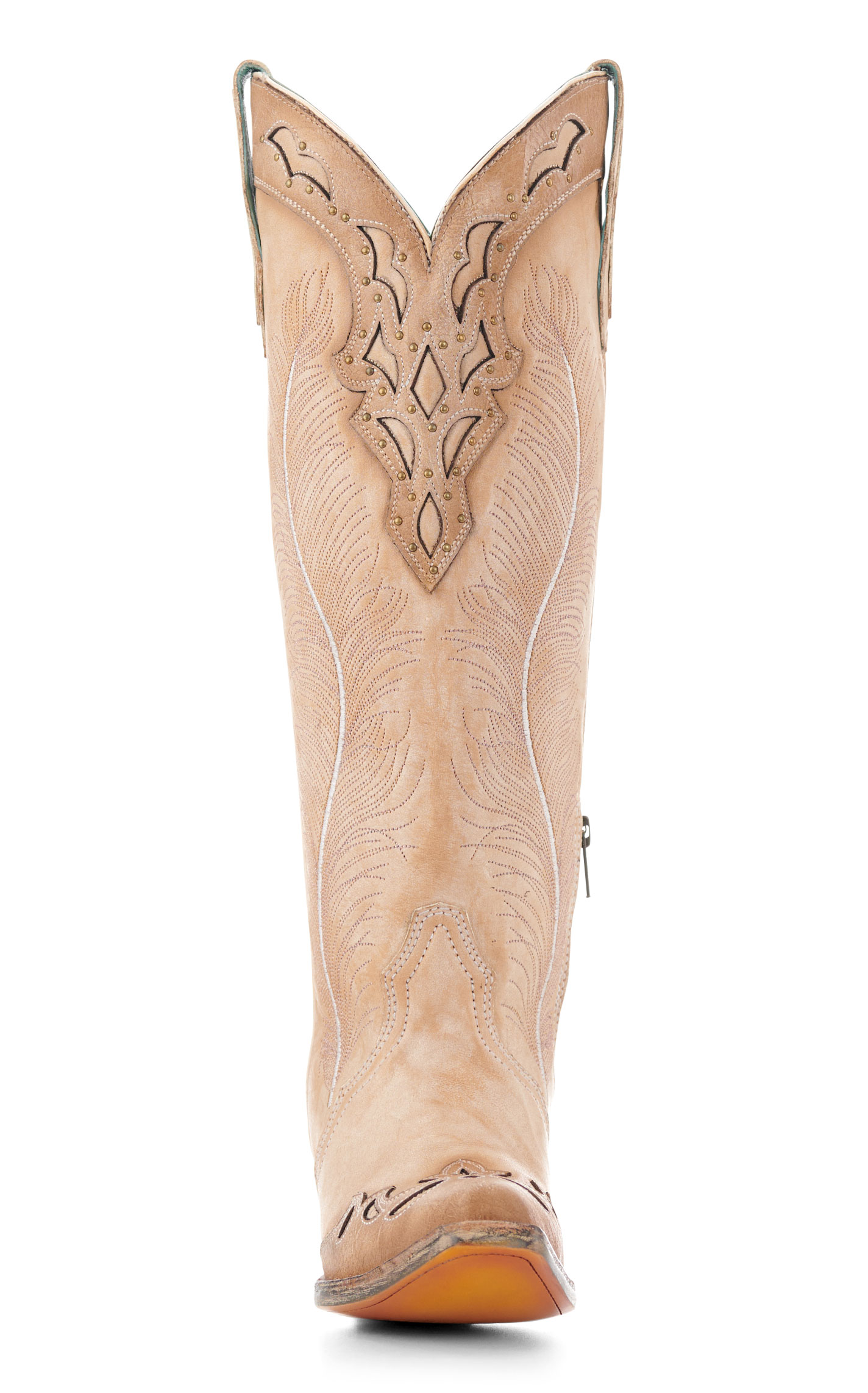 Corral Women's Sand Crackled Overlay & Studs Snip Toe Cowboy Boots - Image 1