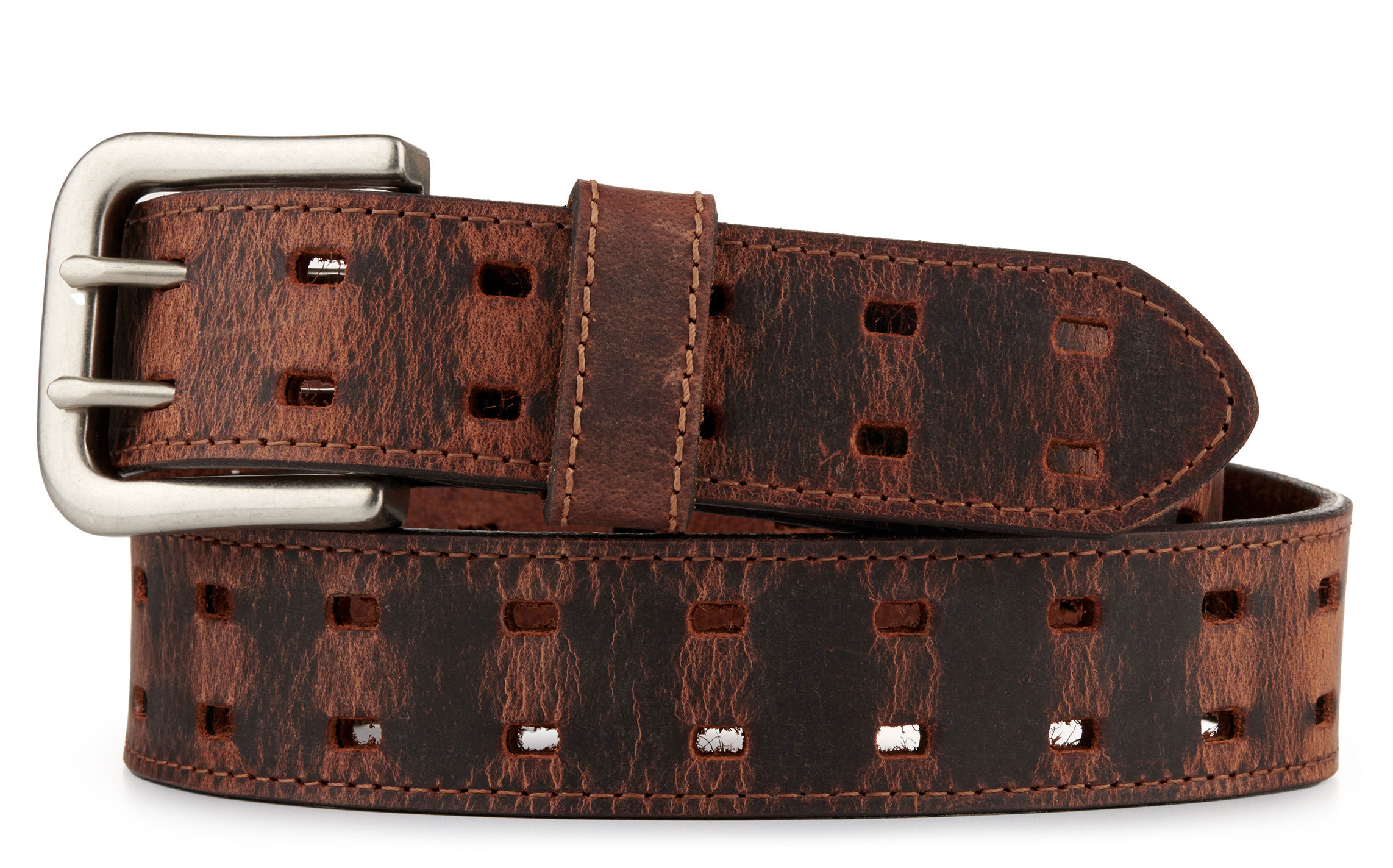 AndWest Men's Tan Double Perforated Leather Western Belt - Image 1