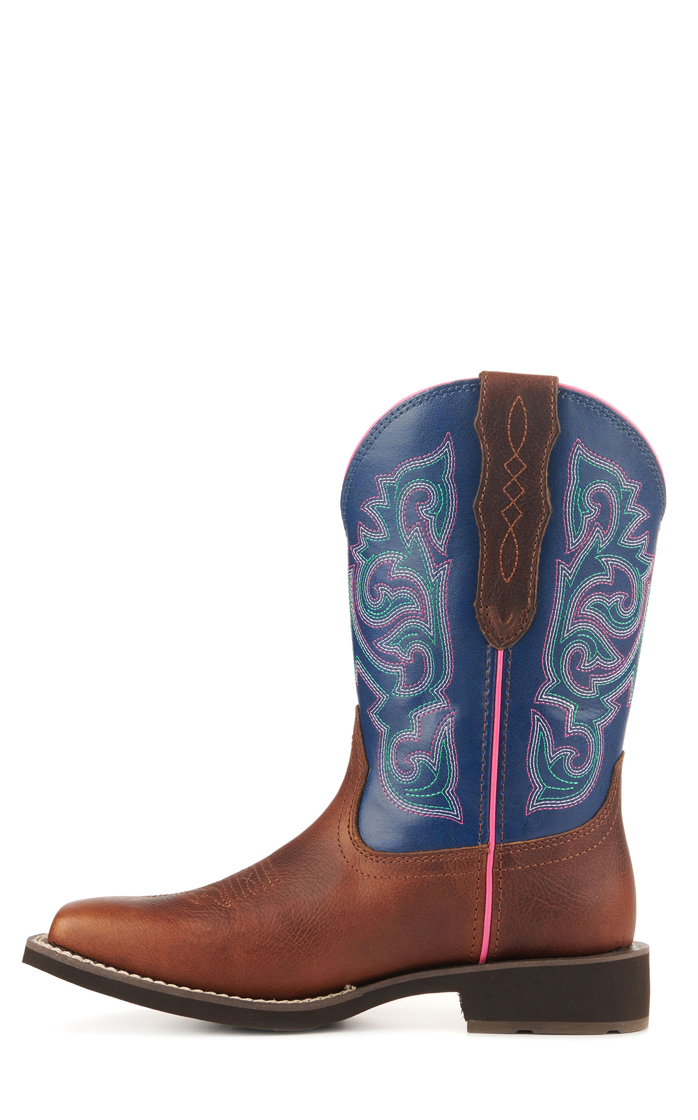 Ariat Women's Delilah Medium Brown and Blue StretchFit Wide Calf Wide Square Toe Cowboy Boots - Image 1