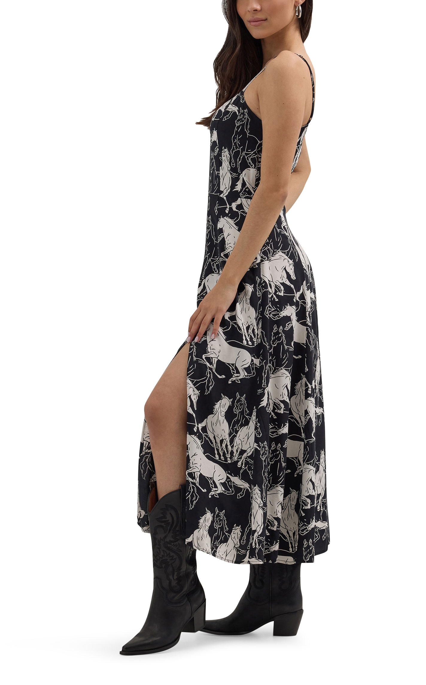Wrangler Retro Women's Black & White Horse Print Strappy Maxi Dress - Image 2