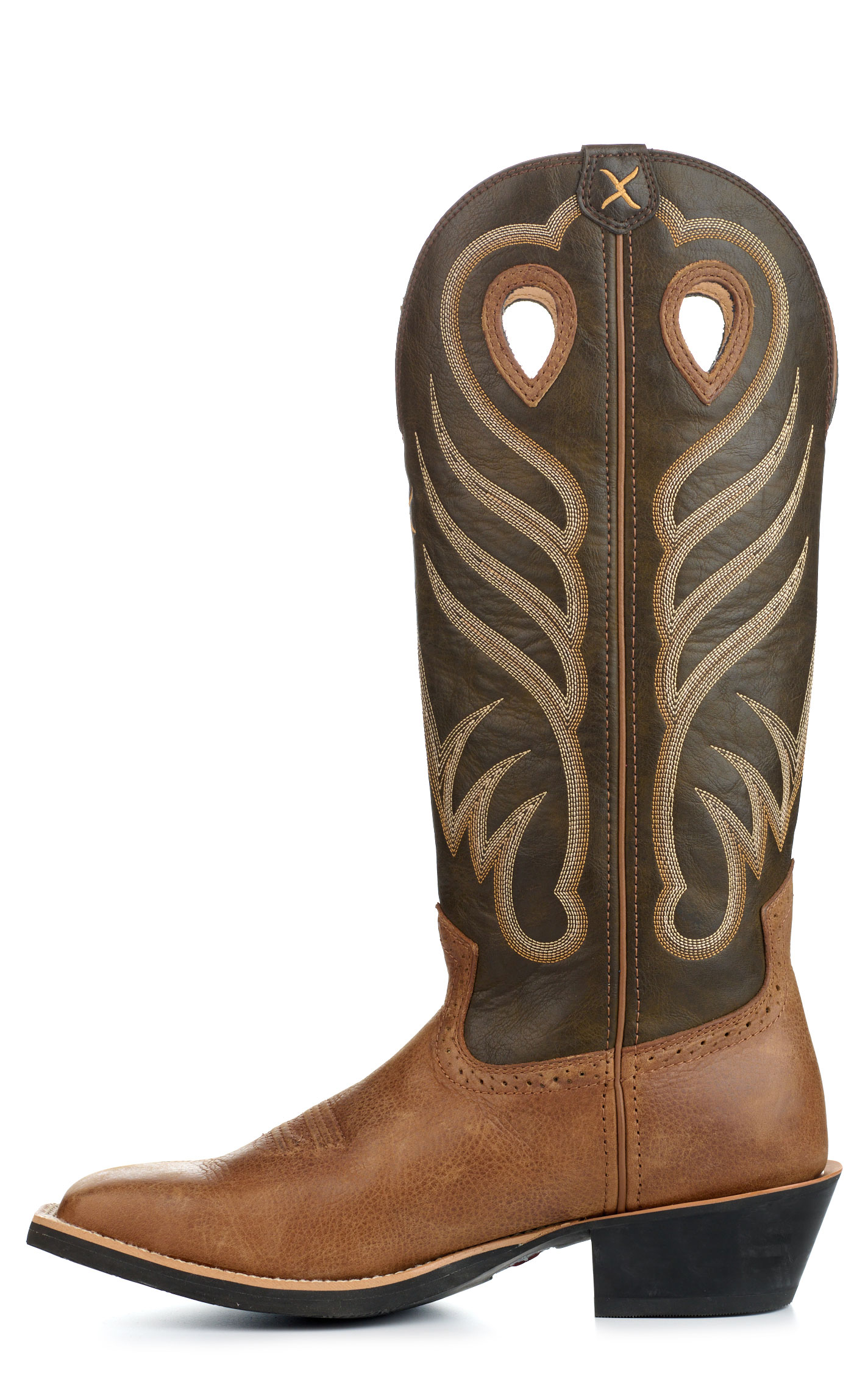 Twisted X Men's Burnt Olive and Buff Tan Wide Square Toe Buckaroo Cowboy Boots - Image 1