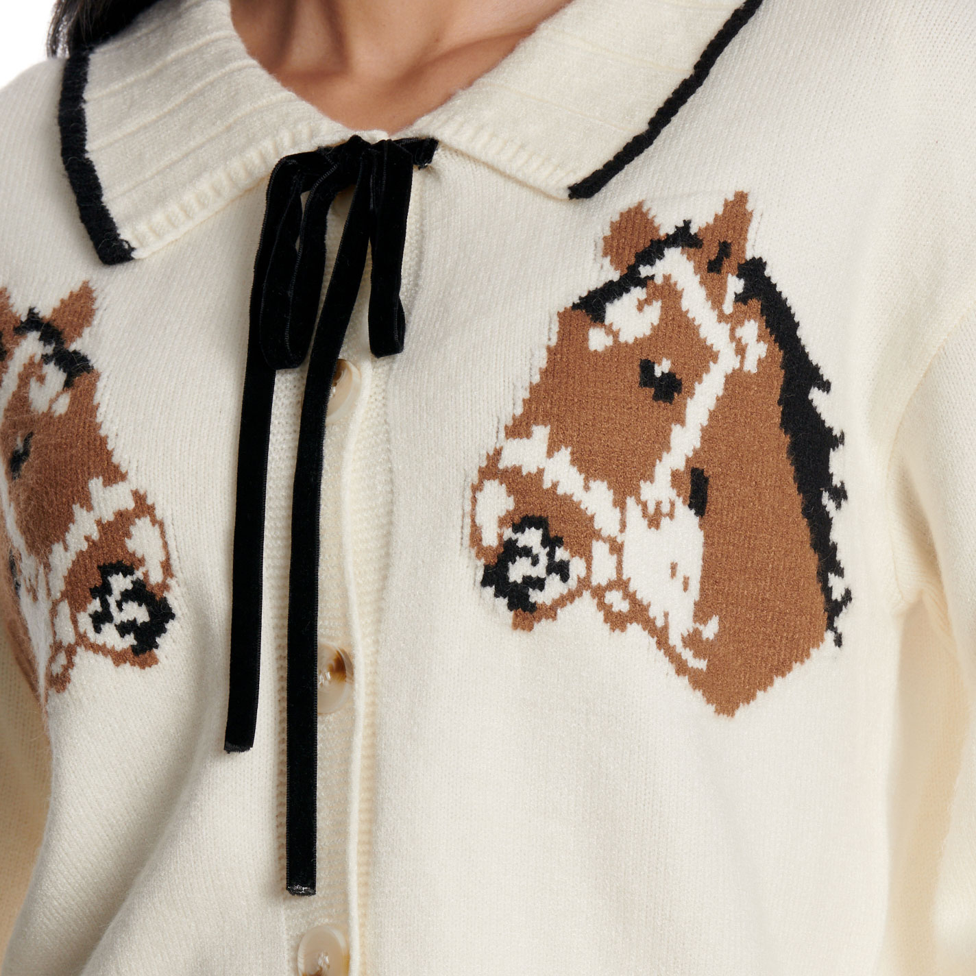 Blue B Women's Cream Horse Graphic Tie Cardigan - Image 1