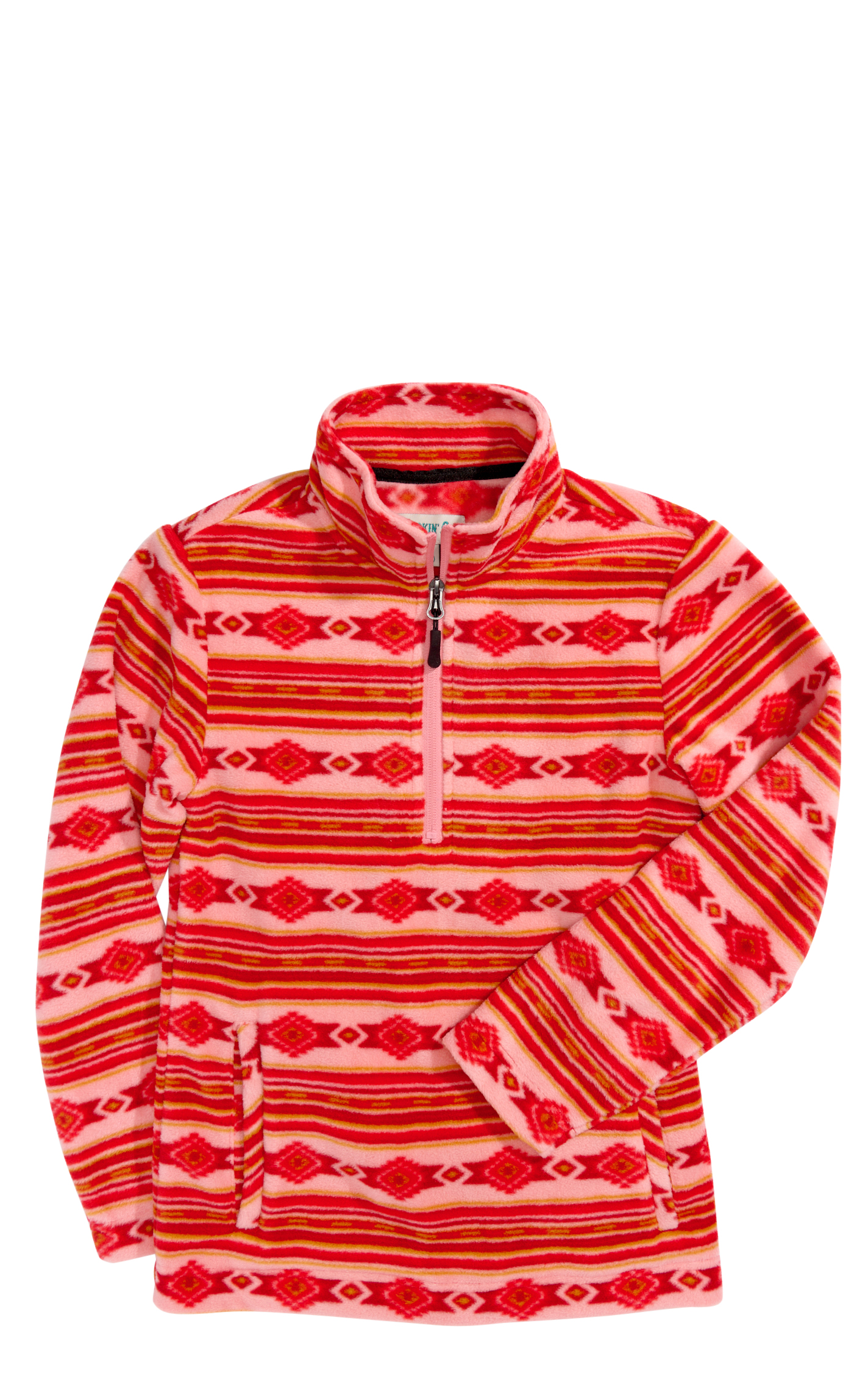 Rockin C Girl's Peach & Cherry Aztec Print 1/4 Zip Pullover - Image 1