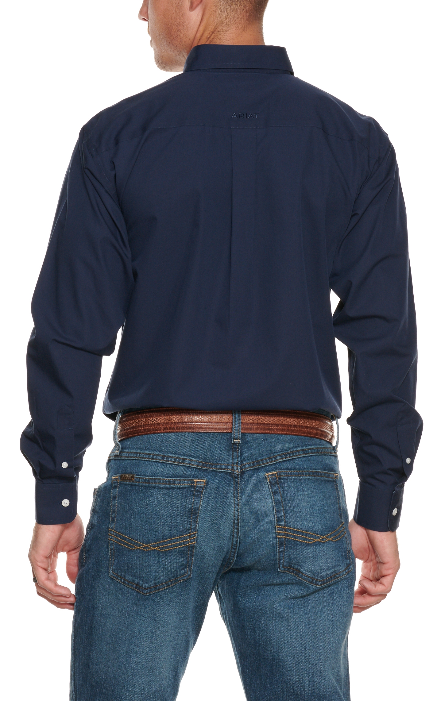 Ariat Men's Solid Navy Wrinkle Free Long Sleeve Western Shirt - Image 1
