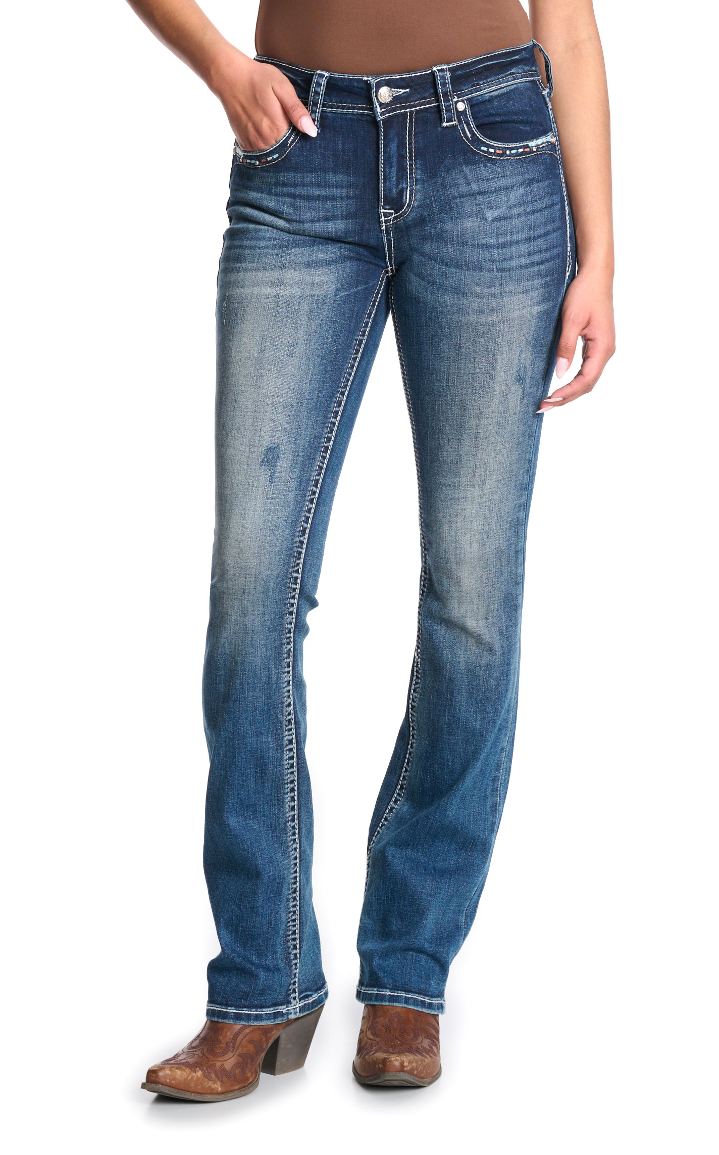 Grace in LA Women's Dark Wash Wings & Skulls Boot Cut Jeans - Image 1