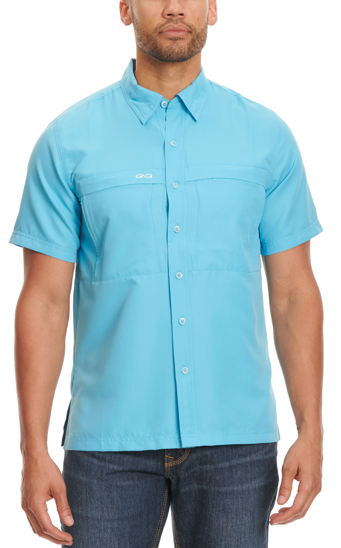 GameGuard Outdoors Men's Bright Ocean Blue MicroFiber Fishing Shirt - Image 1