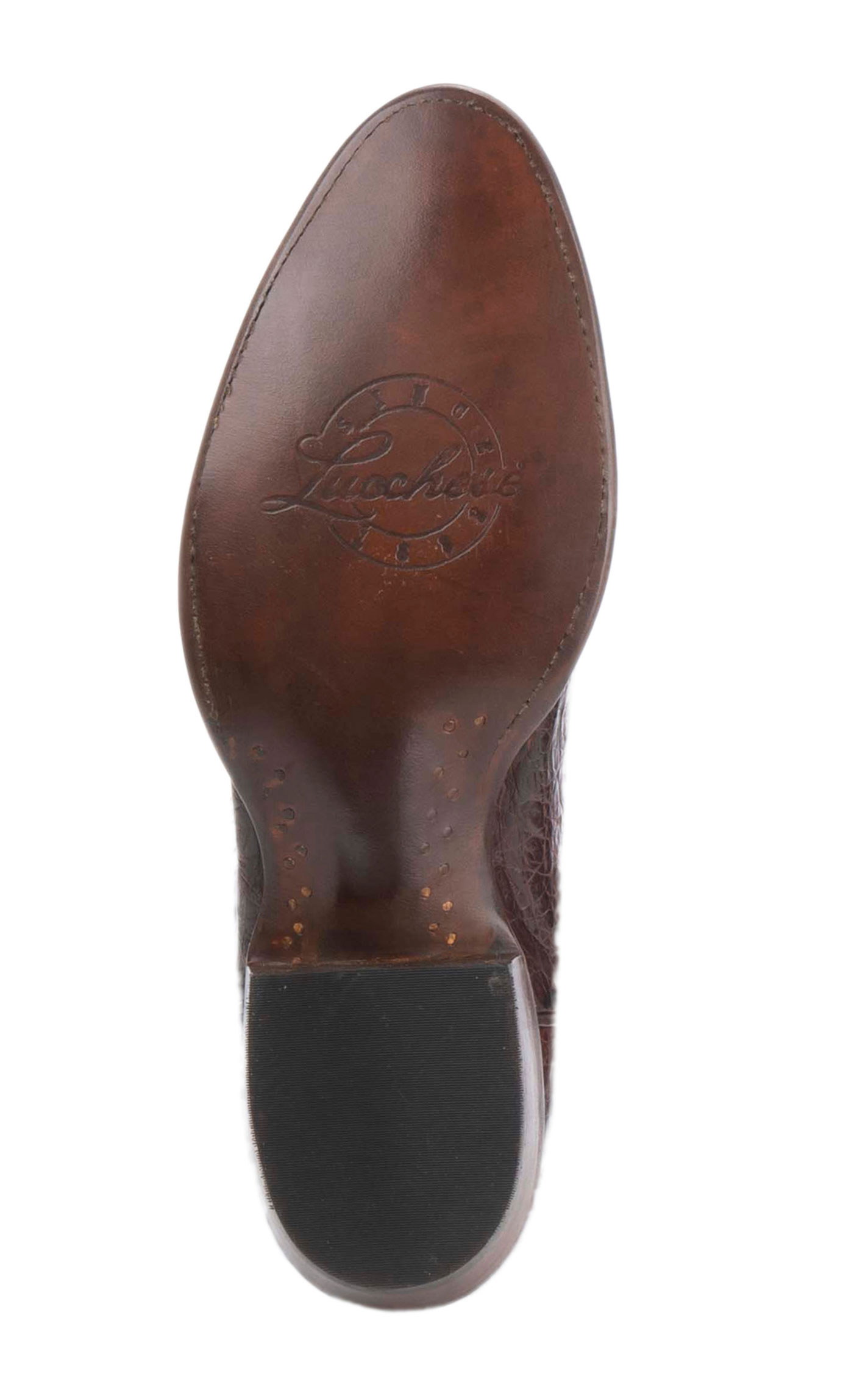 Lucchese Men's Barrel Brown Caiman Belly R-Toe Exotic Cowboy Boots - Image 1