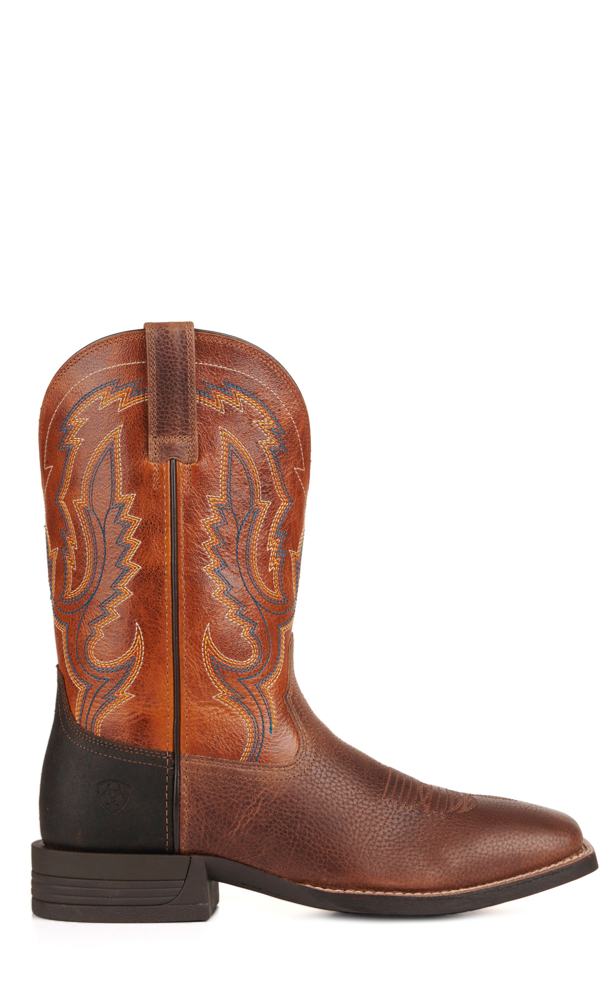 Ariat Men's Steadfast Brown and Orange Shock Shield Wide Square Toe Cowboy Boots - Image 1