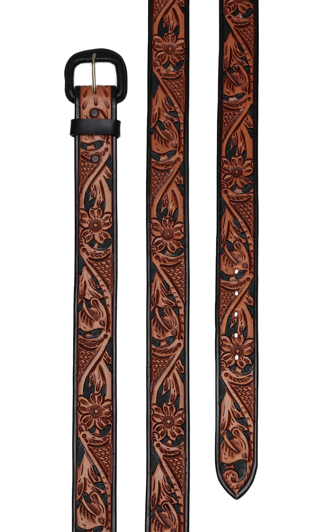 Vogt Men's Russet Brown and Black Floral Tooled Western Belt - Image 1