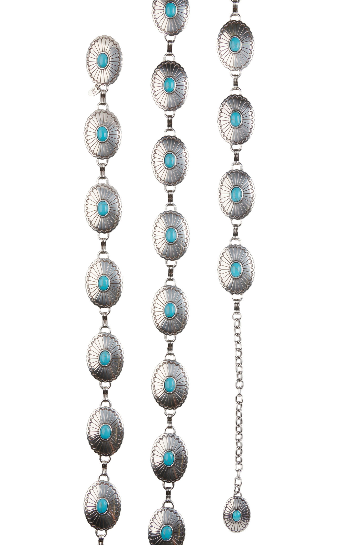 Justin Farmington Classic Silver Conchos with Turquoise Stones Chain Belt - Image 1