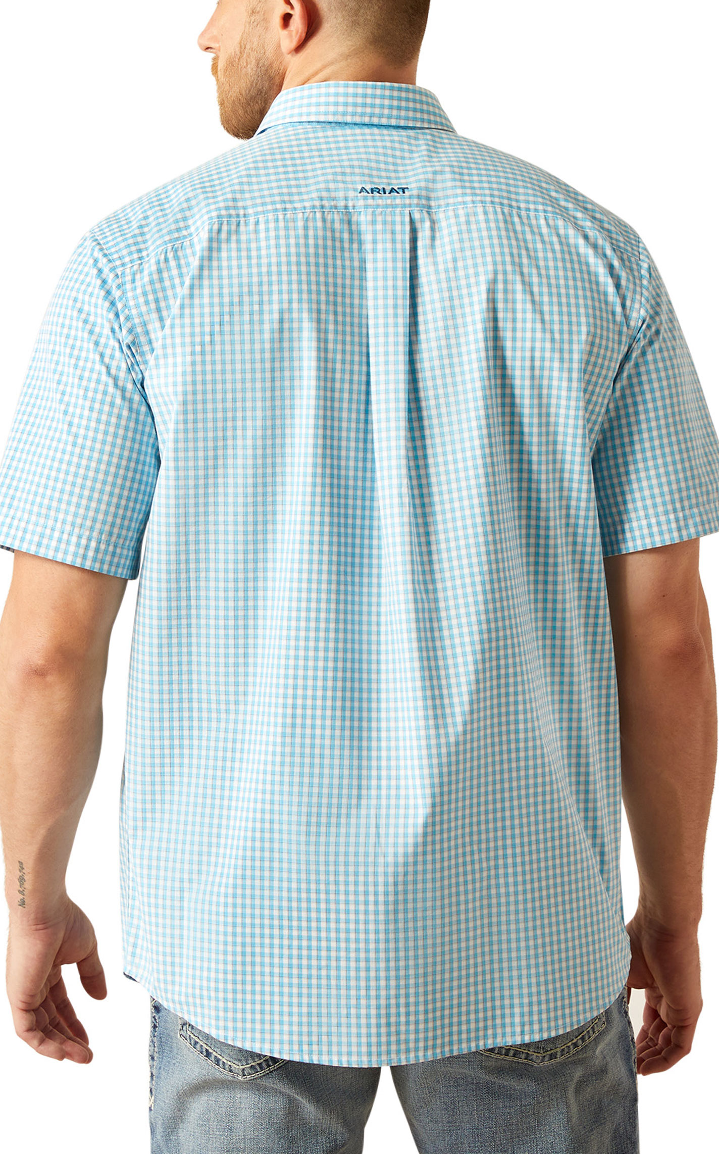Ariat Pro Series Men's Sloane Light Blue Plaid Western Shirt - Image 1