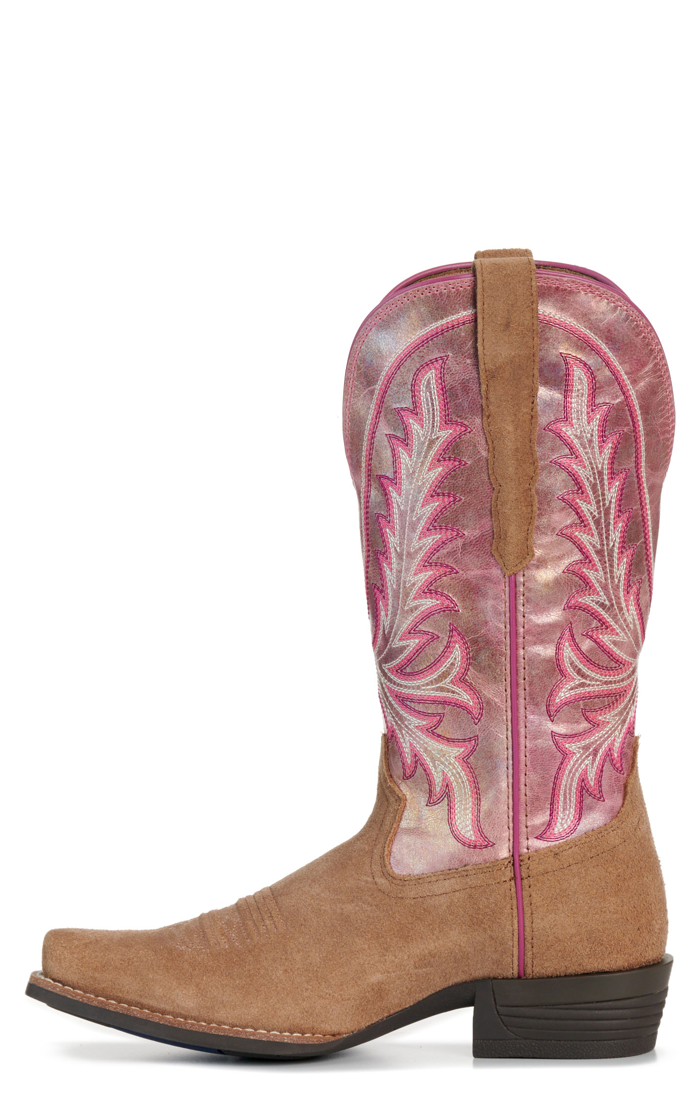 Ariat Women’s Tawny Roughout & Violet Pink Shine Rock Creek Narrow Cutter Toe Cowboy Boots - Image 1