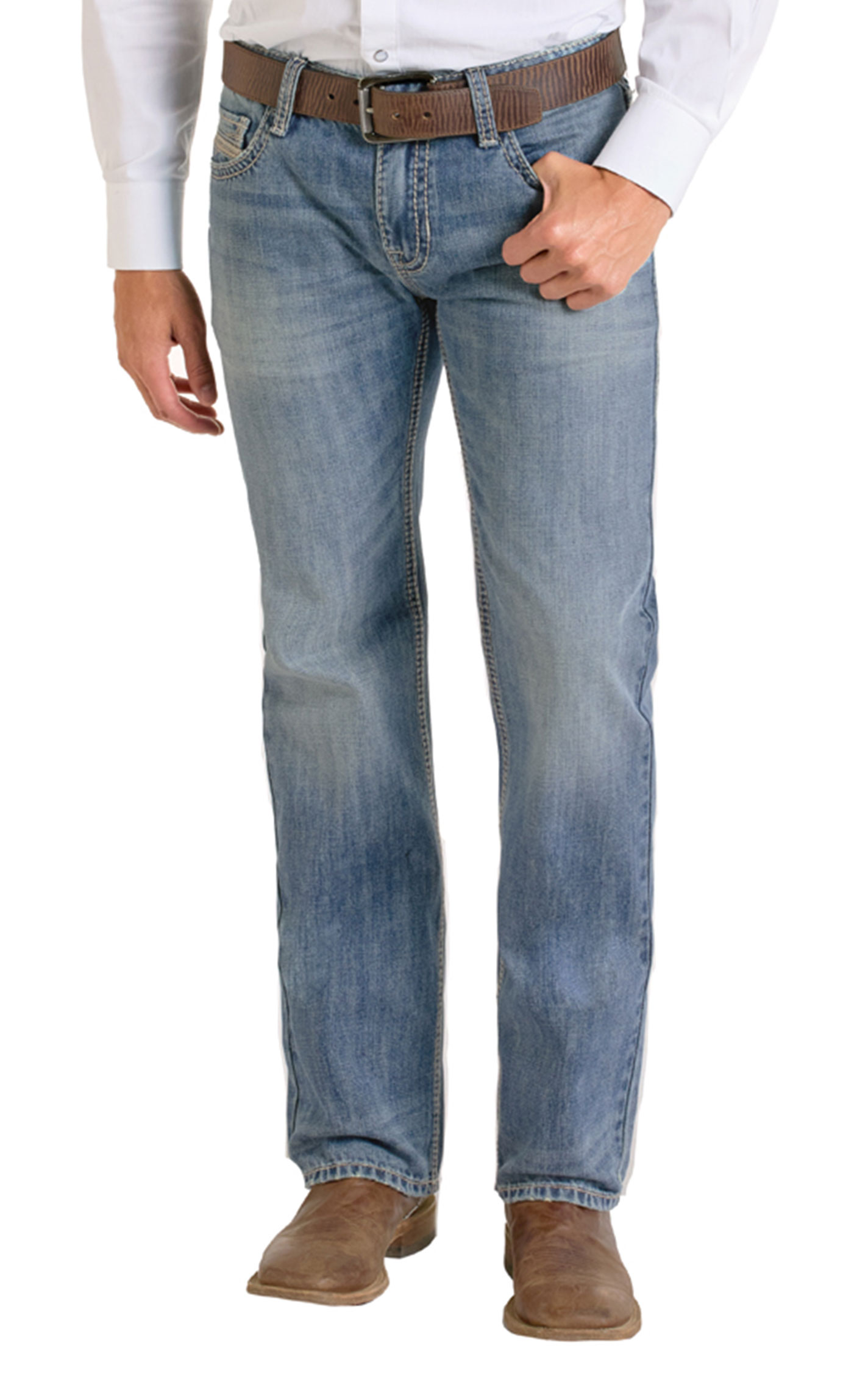 Rock & Roll Denim Men's Pistol Medium Wash Vintage Straight Leg Jeans - Image 1