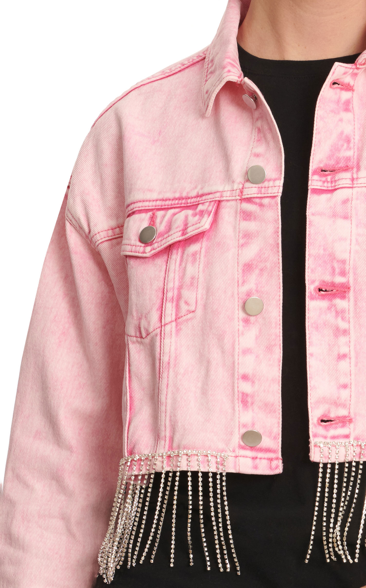 Mainstrip Women's Pink Denim & Rhinestone Fringe Trim Jacket - Image 1