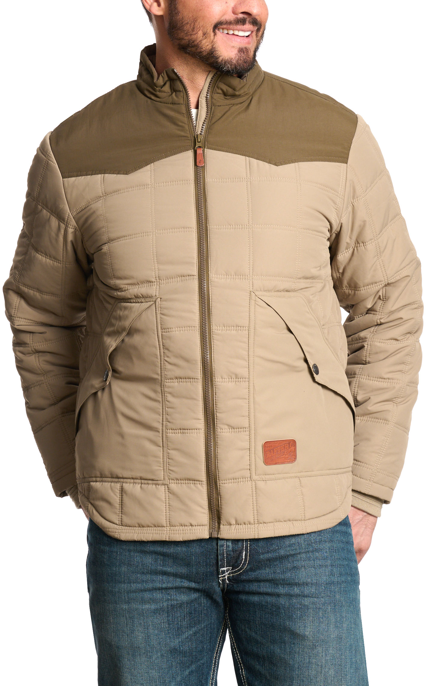 Rafter C Ranchwear Men's Coyote Khaki & Coffee Quilted Puff Jacket - Image 1
