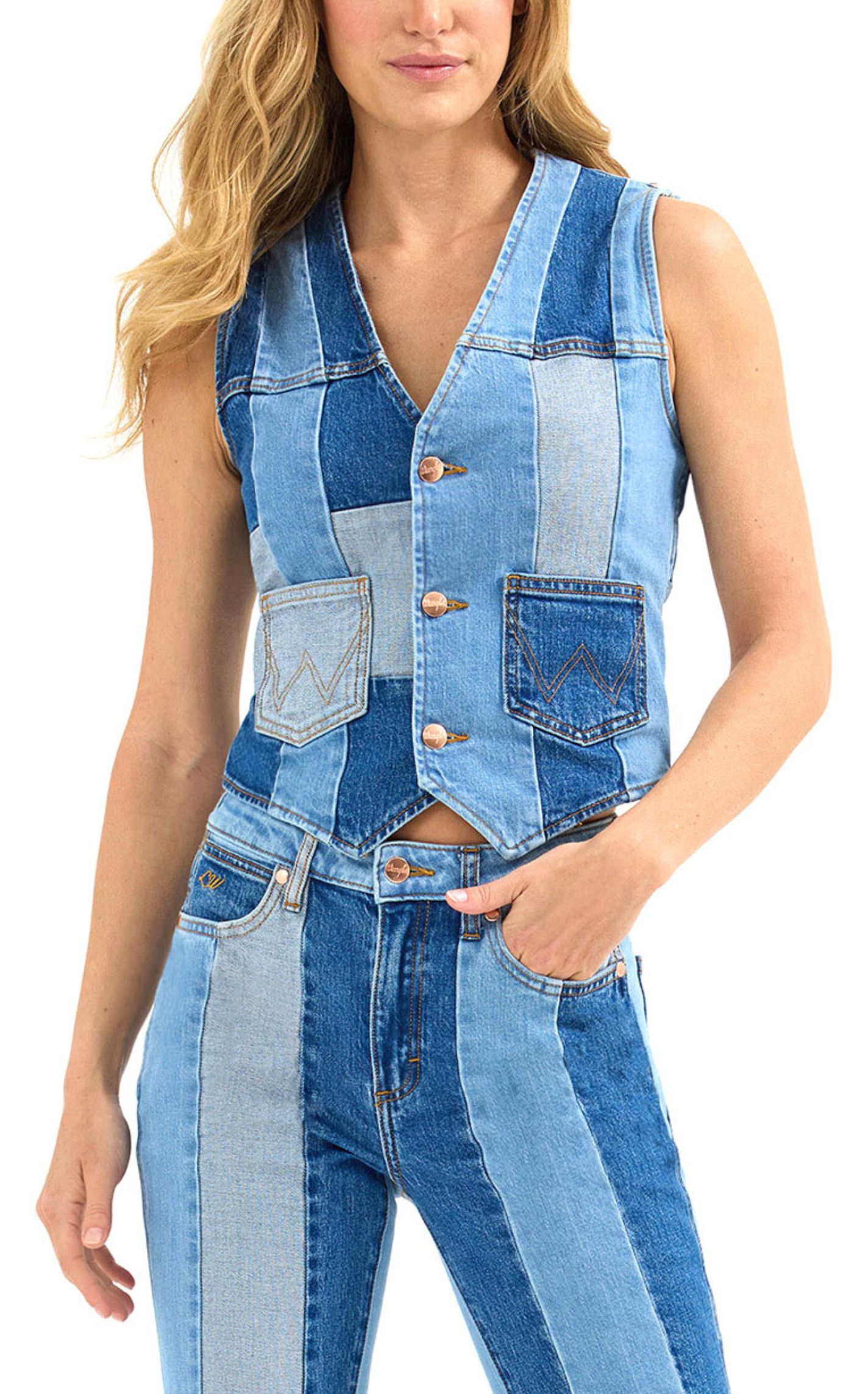 Wrangler & Lainey Wilson Women's Denim Patchwork Vest - Image 1