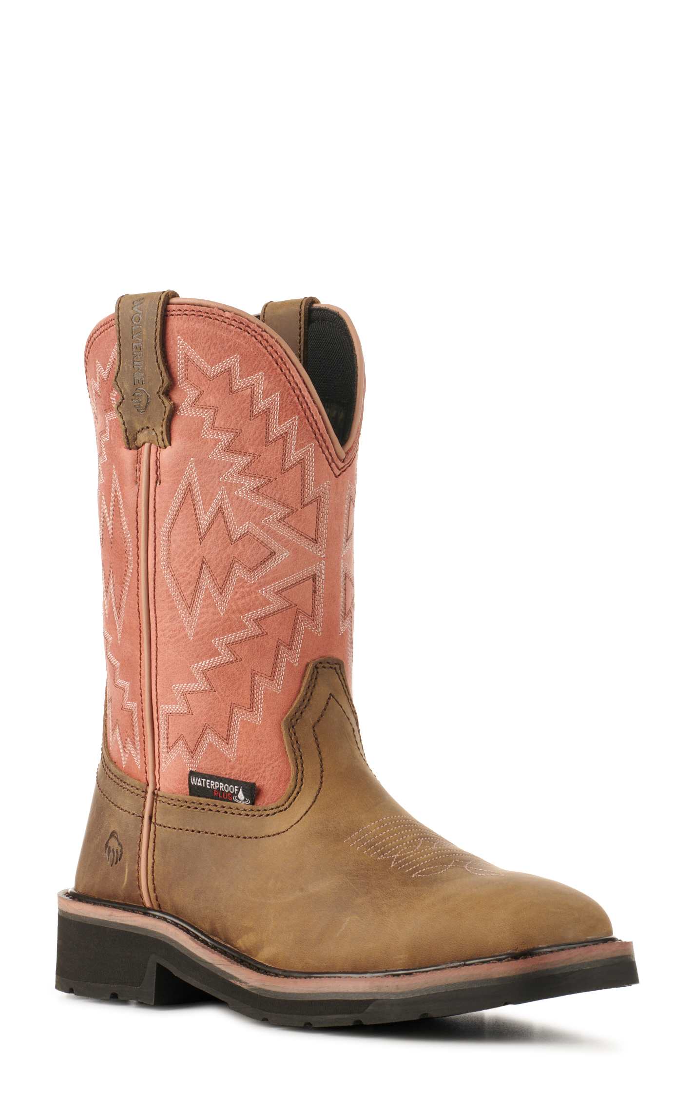 Wolverine Women's Rancher Arrow Brown and Rose Waterproof Wide Square Steel Toe Work Boots - Image 2