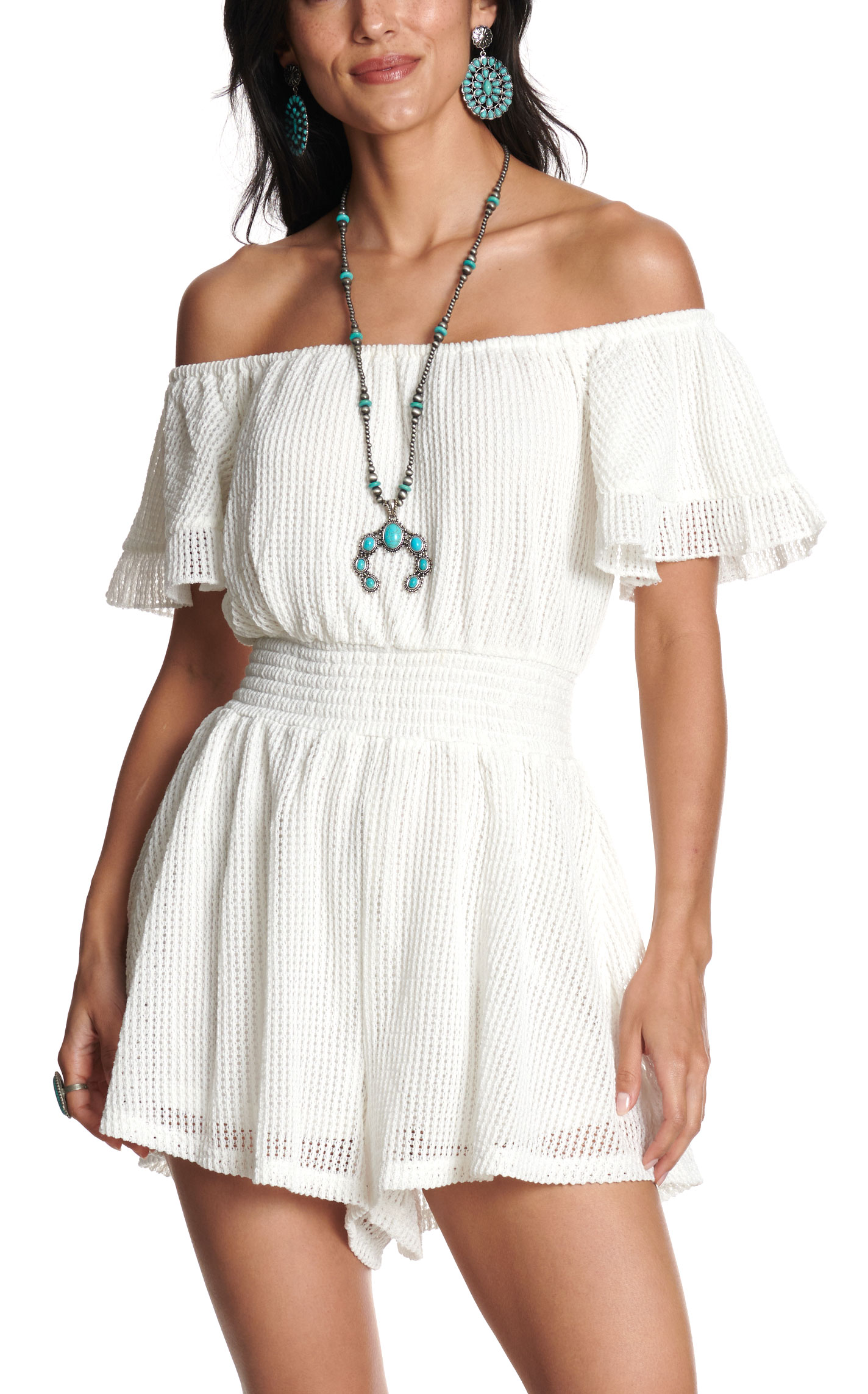 Rockin' C Women's White Off The Shoulder Romper - Image 4