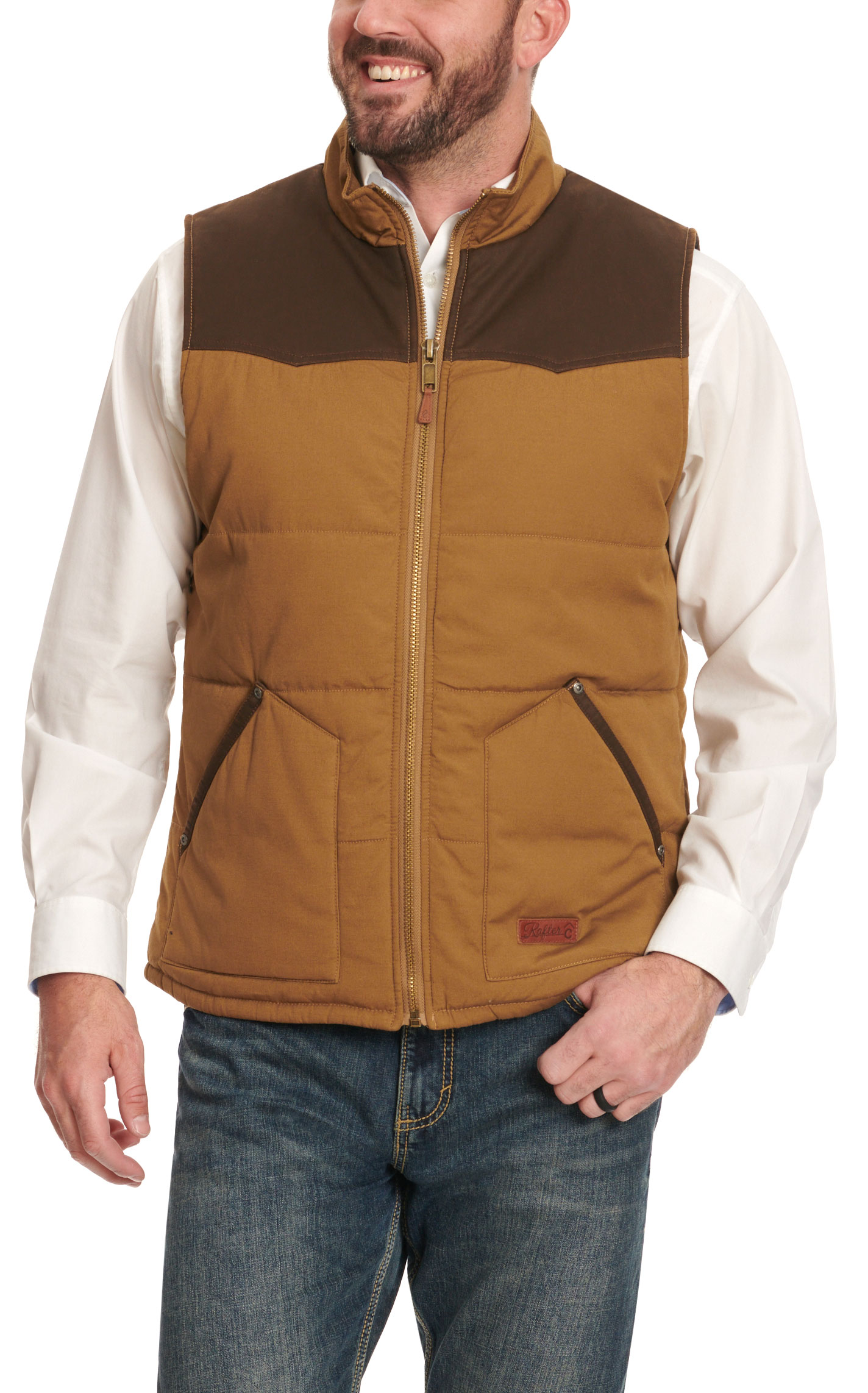 Rafter C Men's Camel and Chocolate Puff Canvas Vest - Big & Tall - Image 2