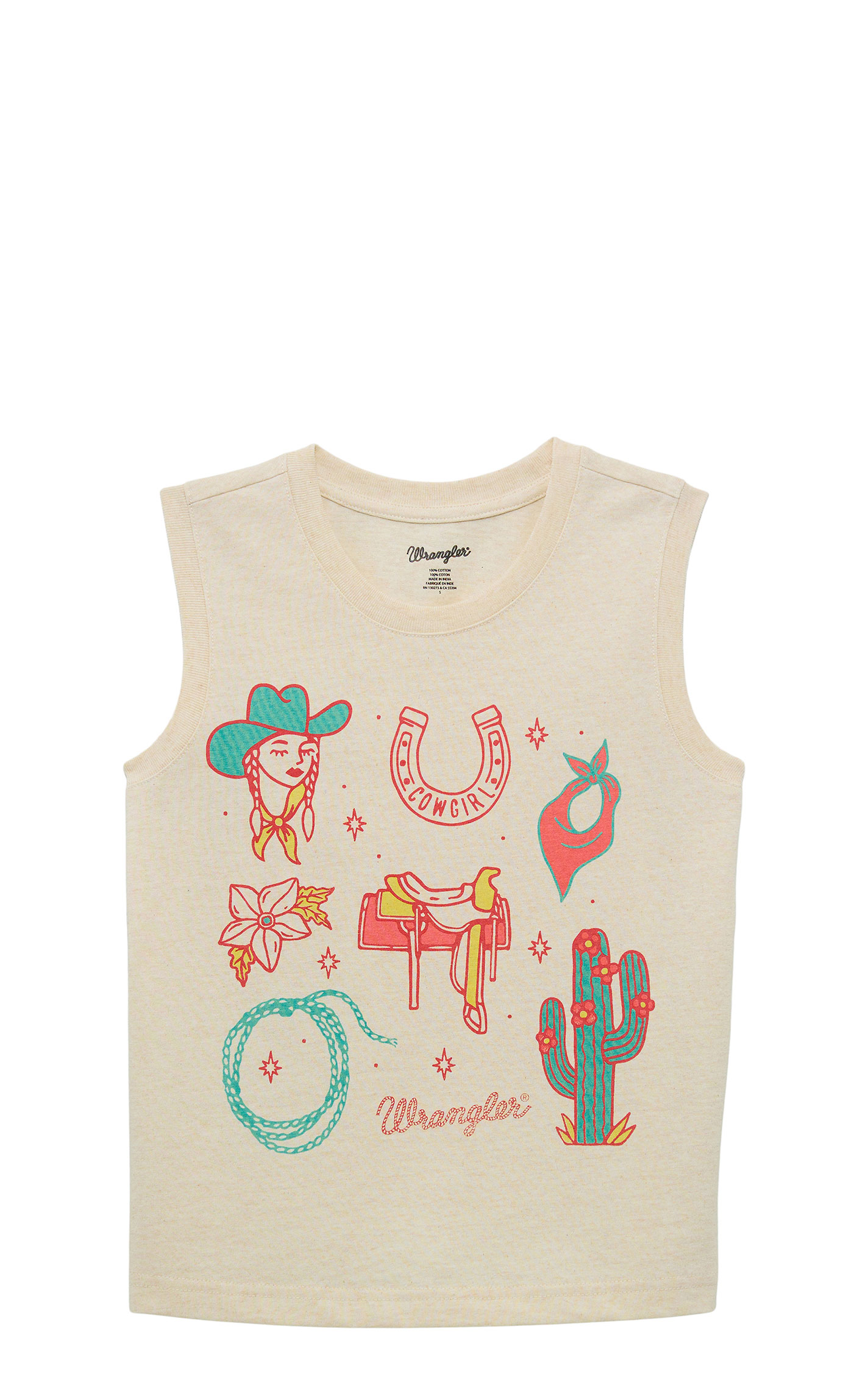Wrangler Girl's Latte Western Graphic Sleeveless T-Shirt - Image 1