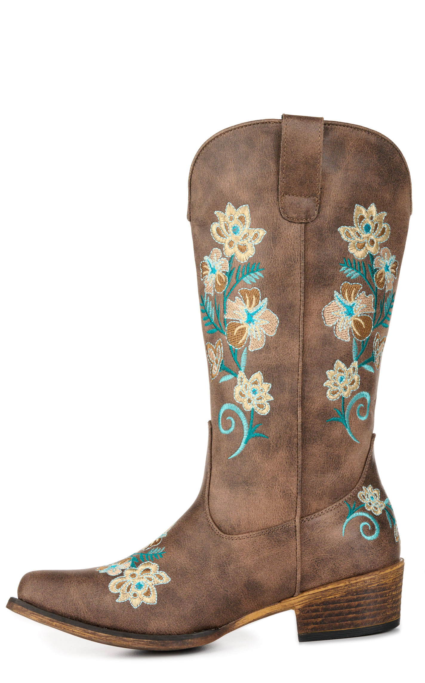 Roper Women's Riley Brown with Floral Embroidery Snip Toe Cowboy Boots - Image 1
