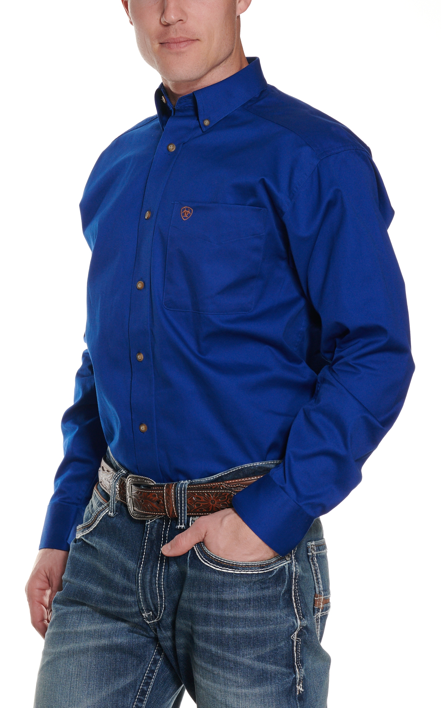 Ariat Men's Solid Blue Long Sleeve Western Shirt - Image 1