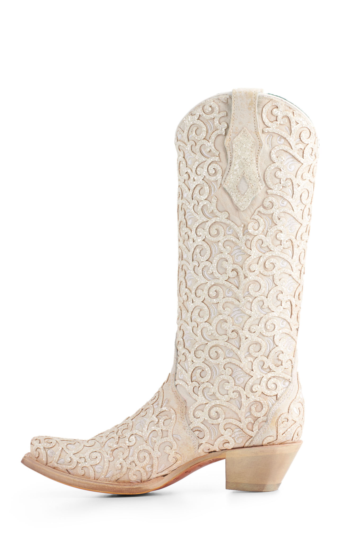 Corral Women's White with Glitter Overlay Black Light Snip Toe Cowboy Boots - Image 1
