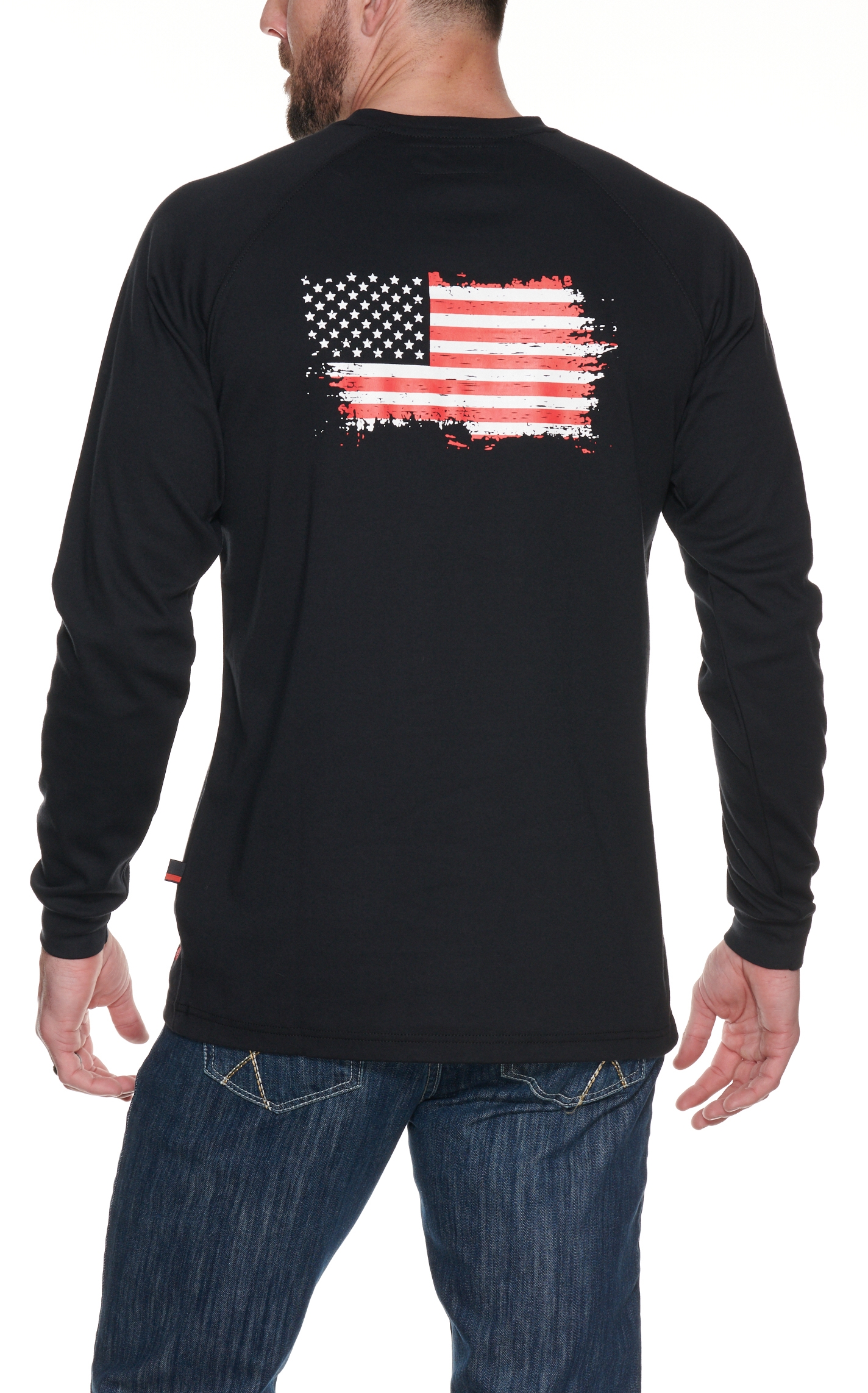 Forge Workwear Men's Black With American Flag Graphic FR Long Sleeve Work T-Shirt - Image 1