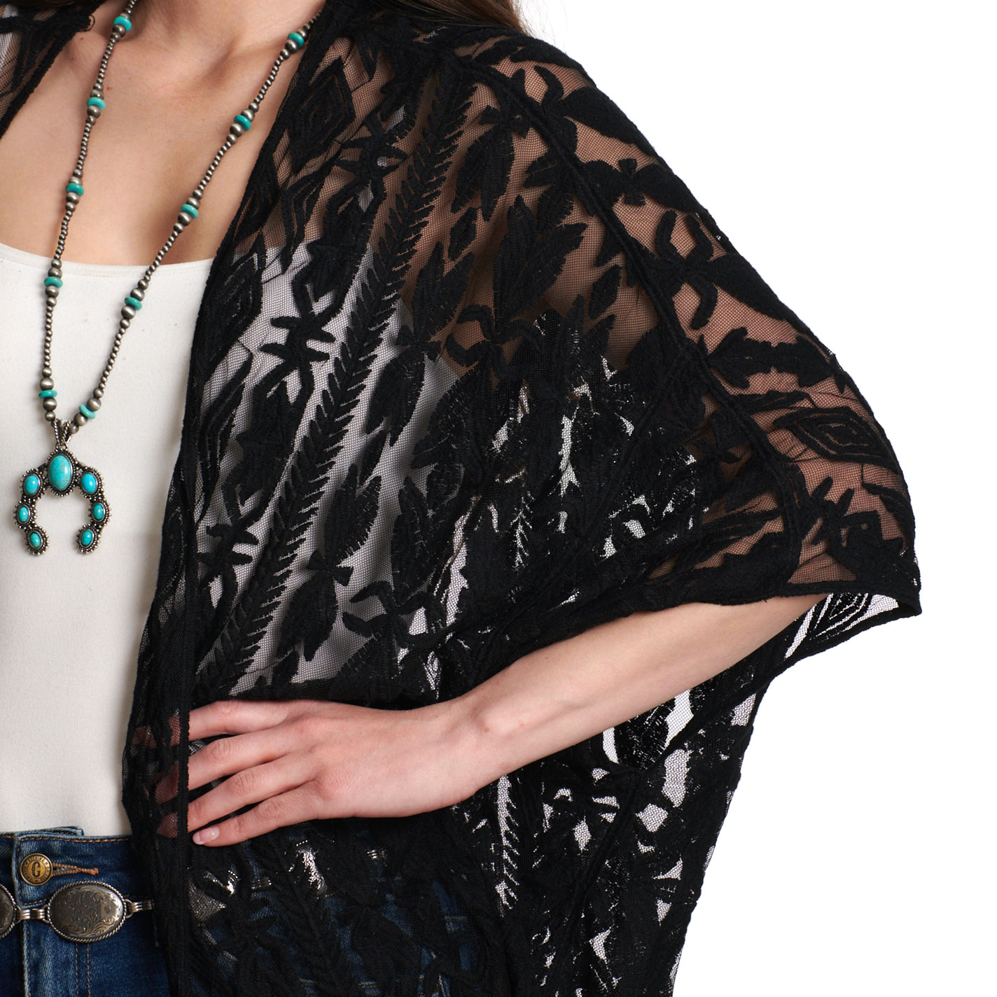 Magnolia Lane Women's Black Aztec Lace Kimono - Image 1