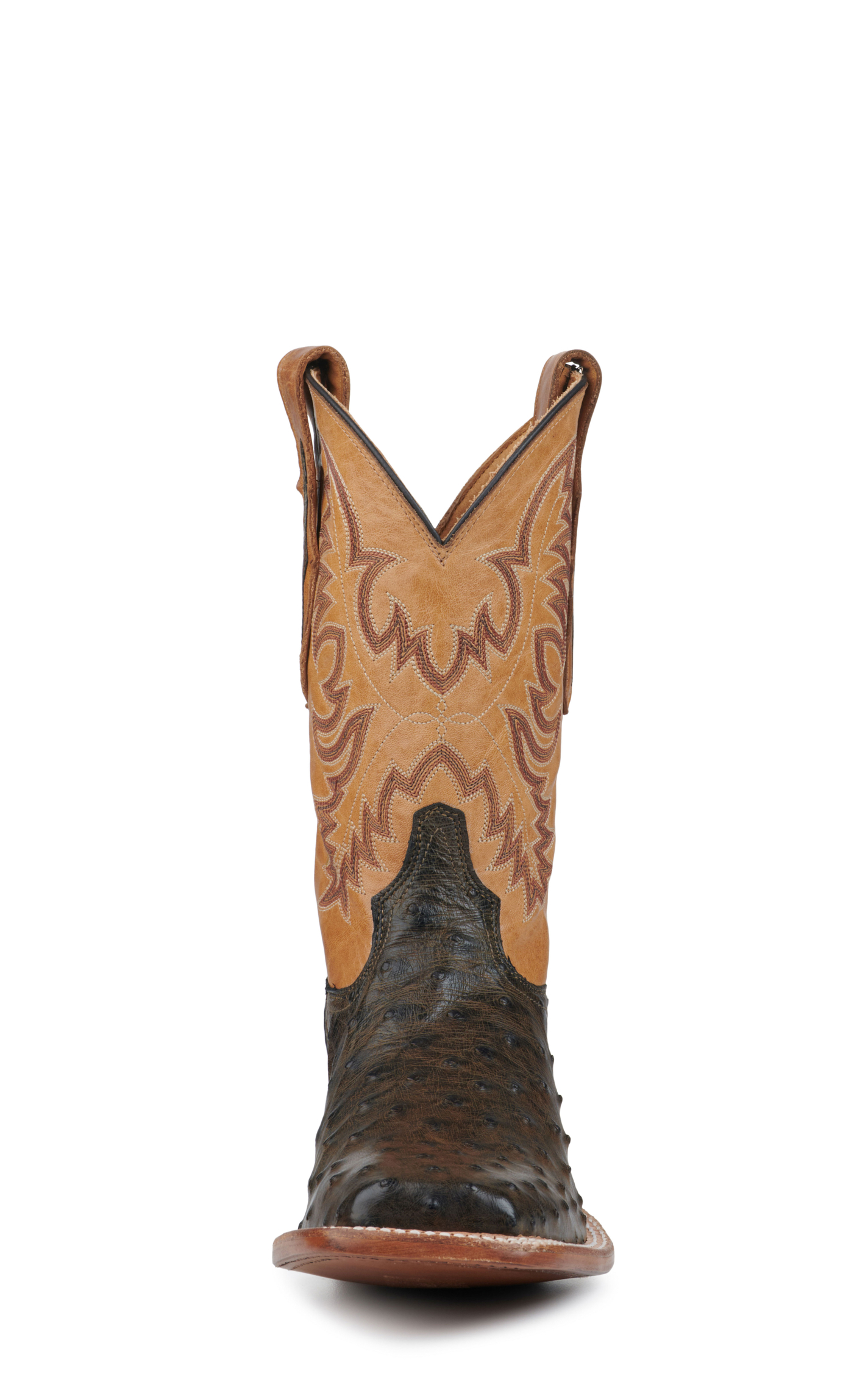 Tony Lama Men's Dark Brown Full Quill Ostrich and Tan Wide Square Toe Exotic Cowboy Boots - Cavender's Exclusive - Image 1