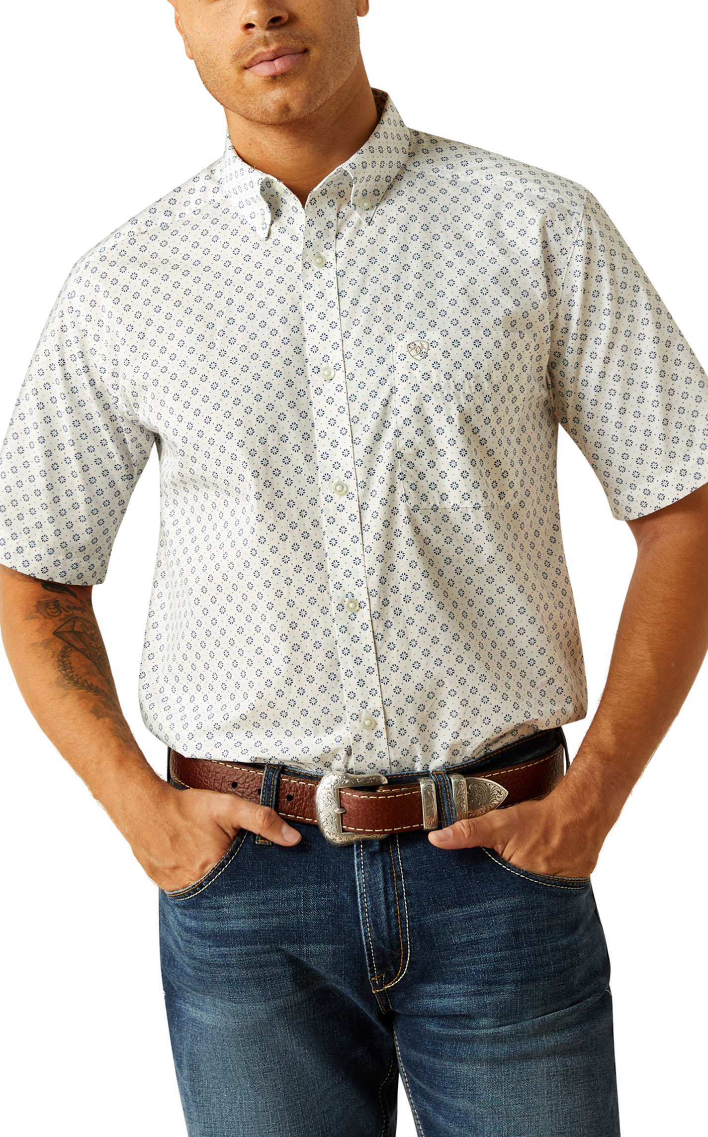 Ariat Men's Shawn Blue & White Geo Western Shirt - Image 1