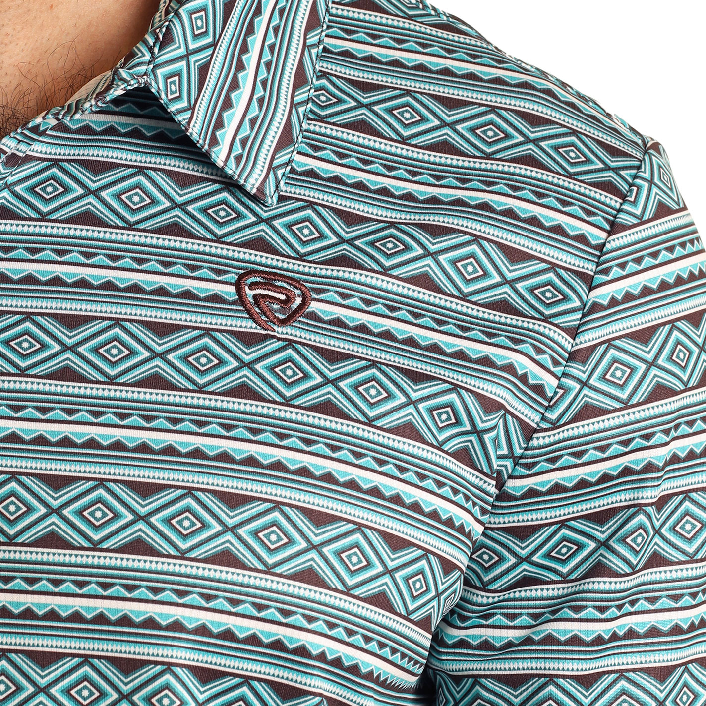 Rock & Roll Denim Men's Teal & Chocolate Aztec Polo Shirt - Image 1