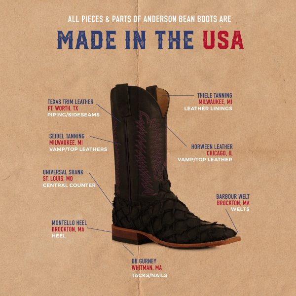Anderson Bean Men's Black Pirarucu Wide Square Toe Exotic Cowboy Boots - Image 1