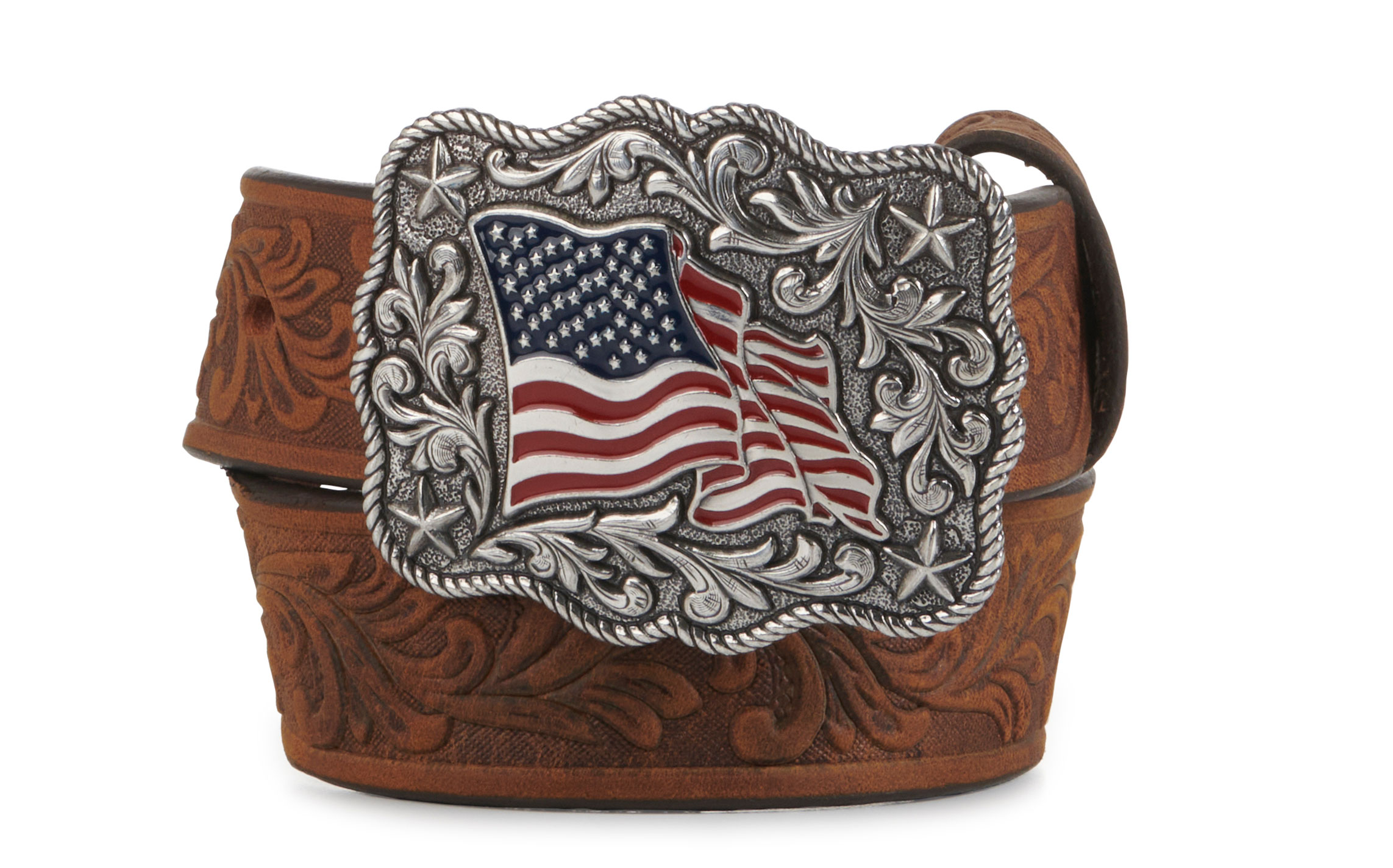 Justin Kids' American Pride Brown with Flag Buckle Western Belt - Image 1
