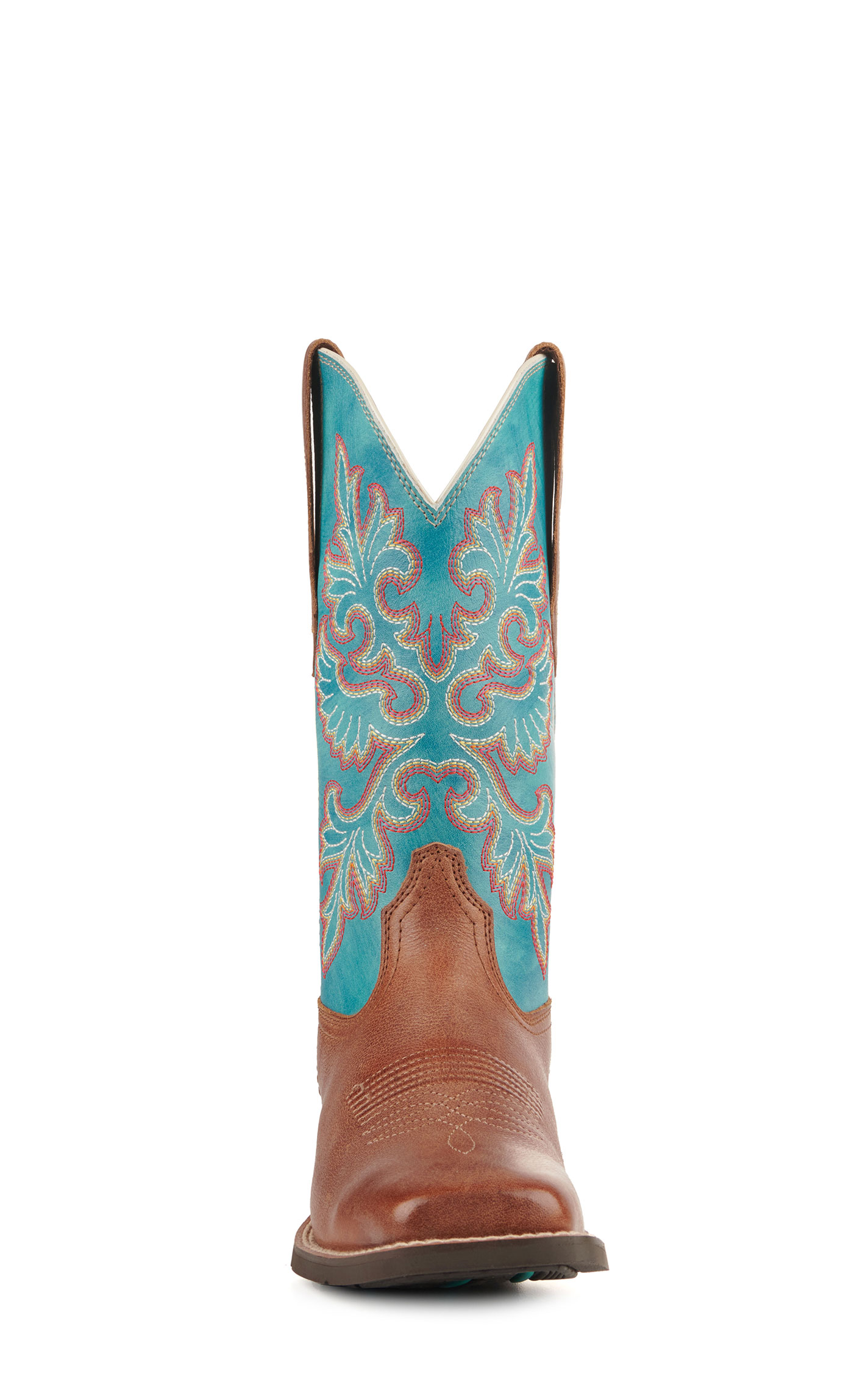 Ariat Women's Round Up Buff Brown and Blue StretchFit Wide Square Toe Cowboy Boots - Image 1