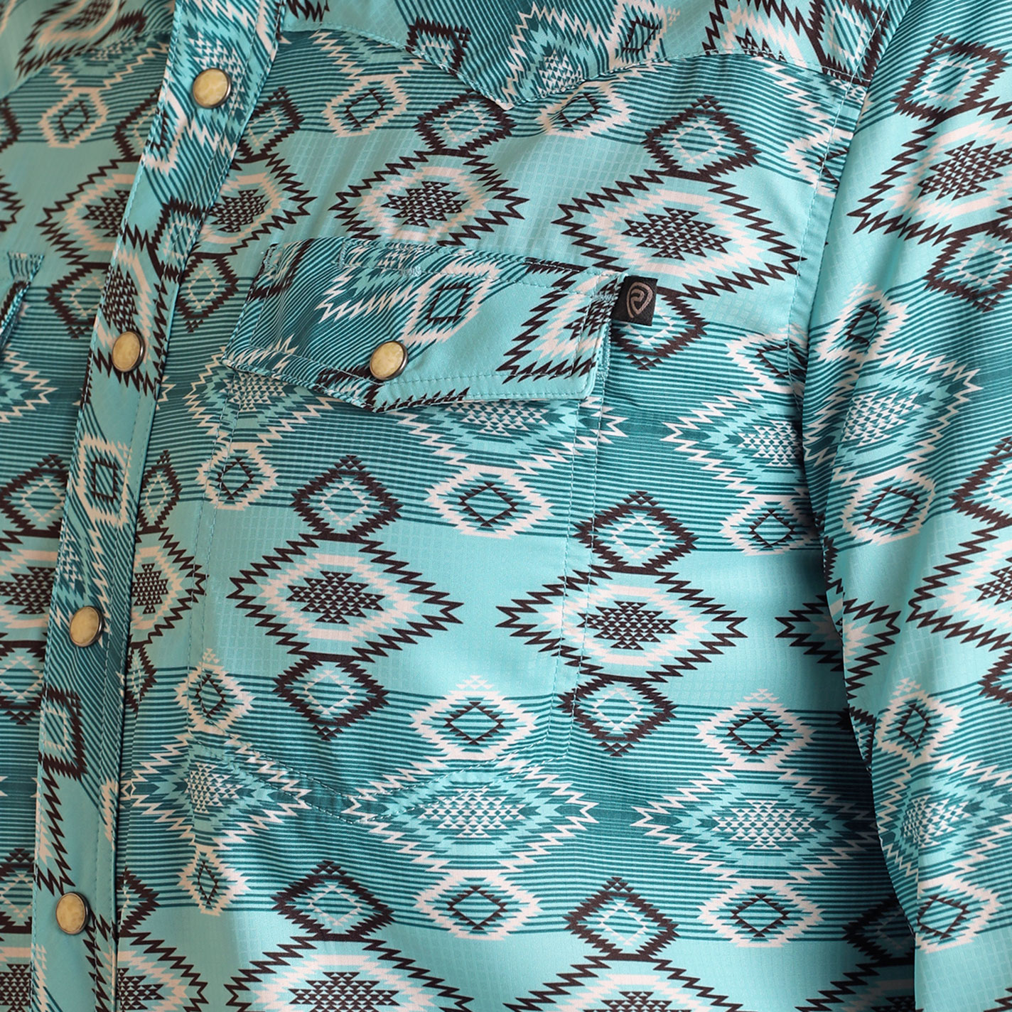 Rock & Roll Denim Men's Turquoise & Black Aztec Western Shirt - Image 1