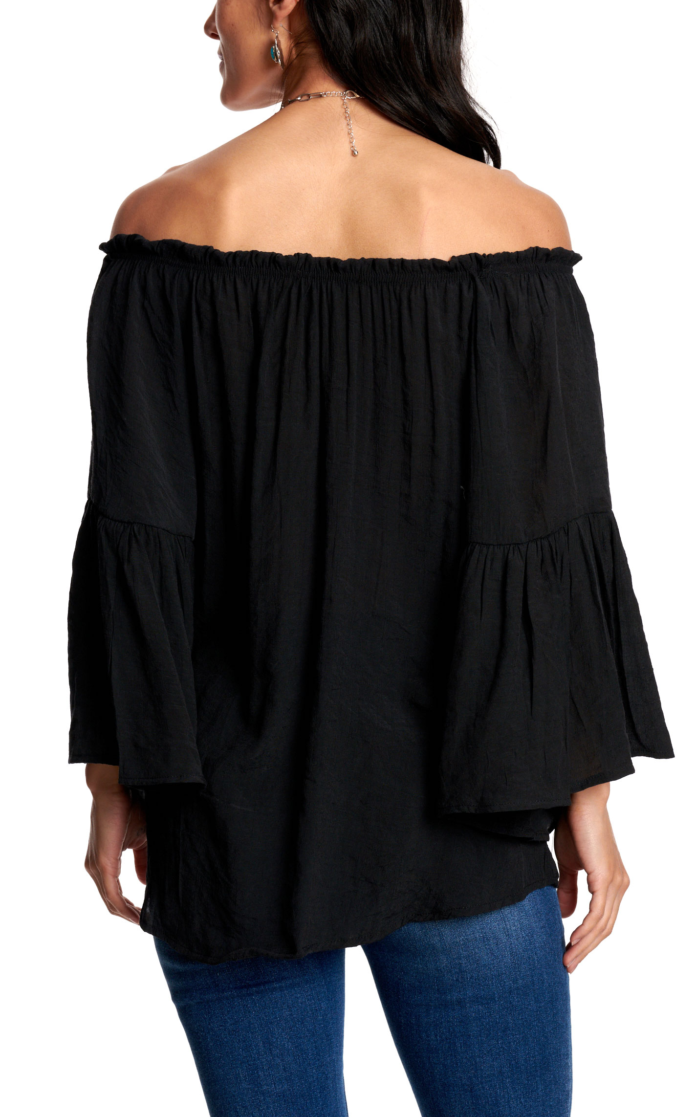 Fashion Express Women’s Black Ruffle Off-Shoulder Top - Image 1