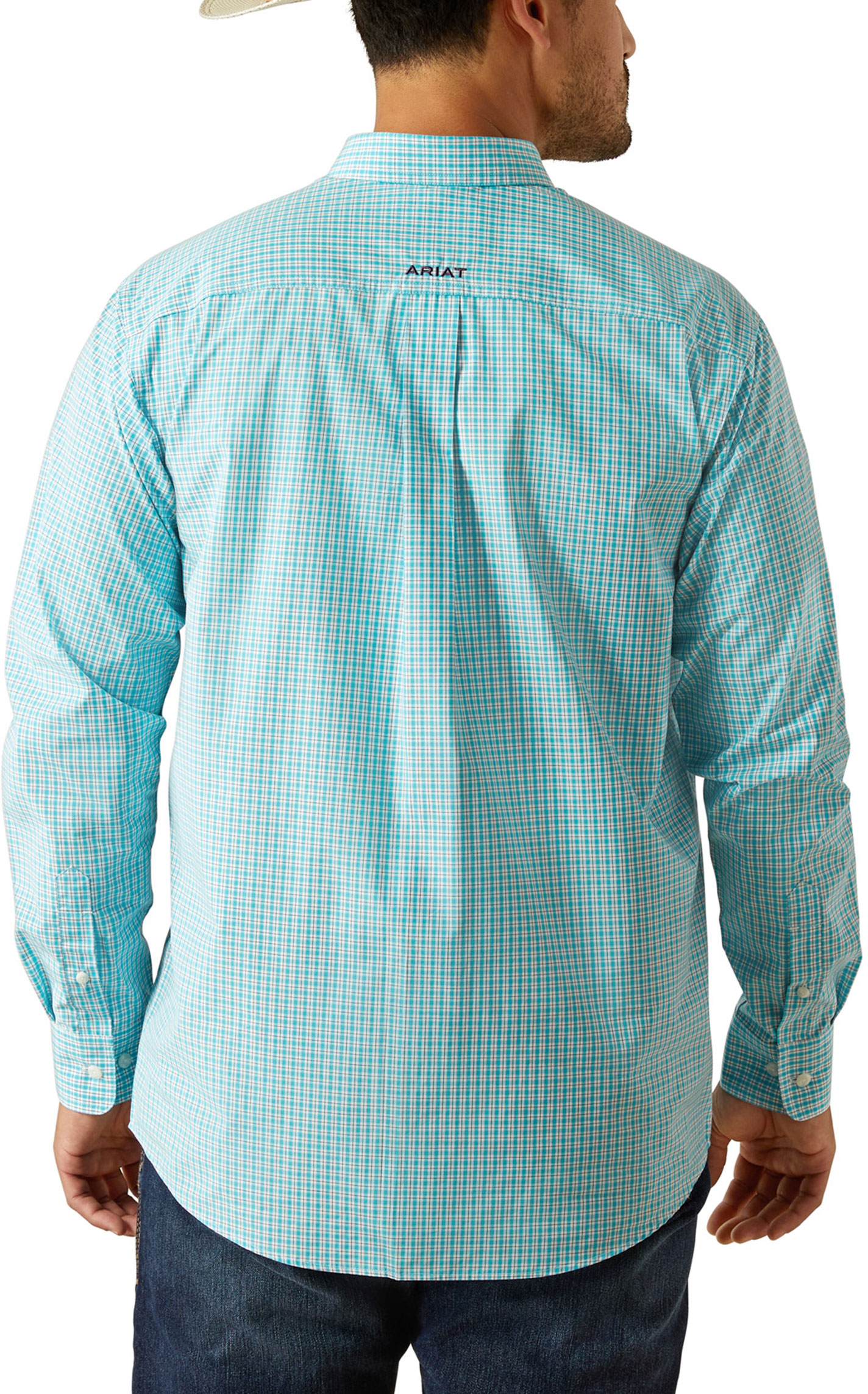 Ariat Pro Series Men's Wilmer Turquoise Plaid Western Shirt - Image 1