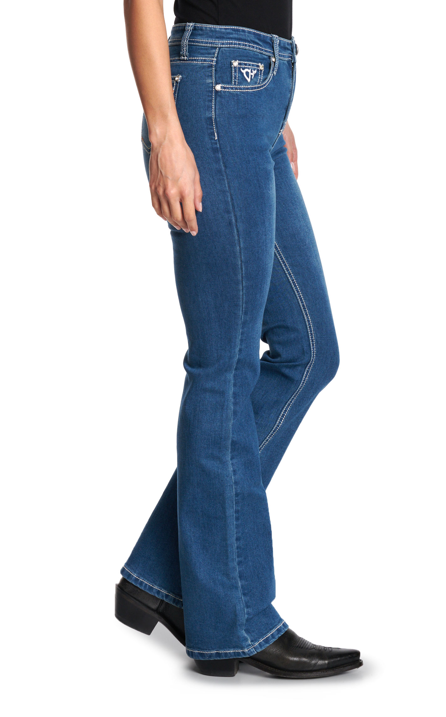 Cowgirl Hardware Women’s Medium Wash Aztec Steer Pocket Jeans - Image 1