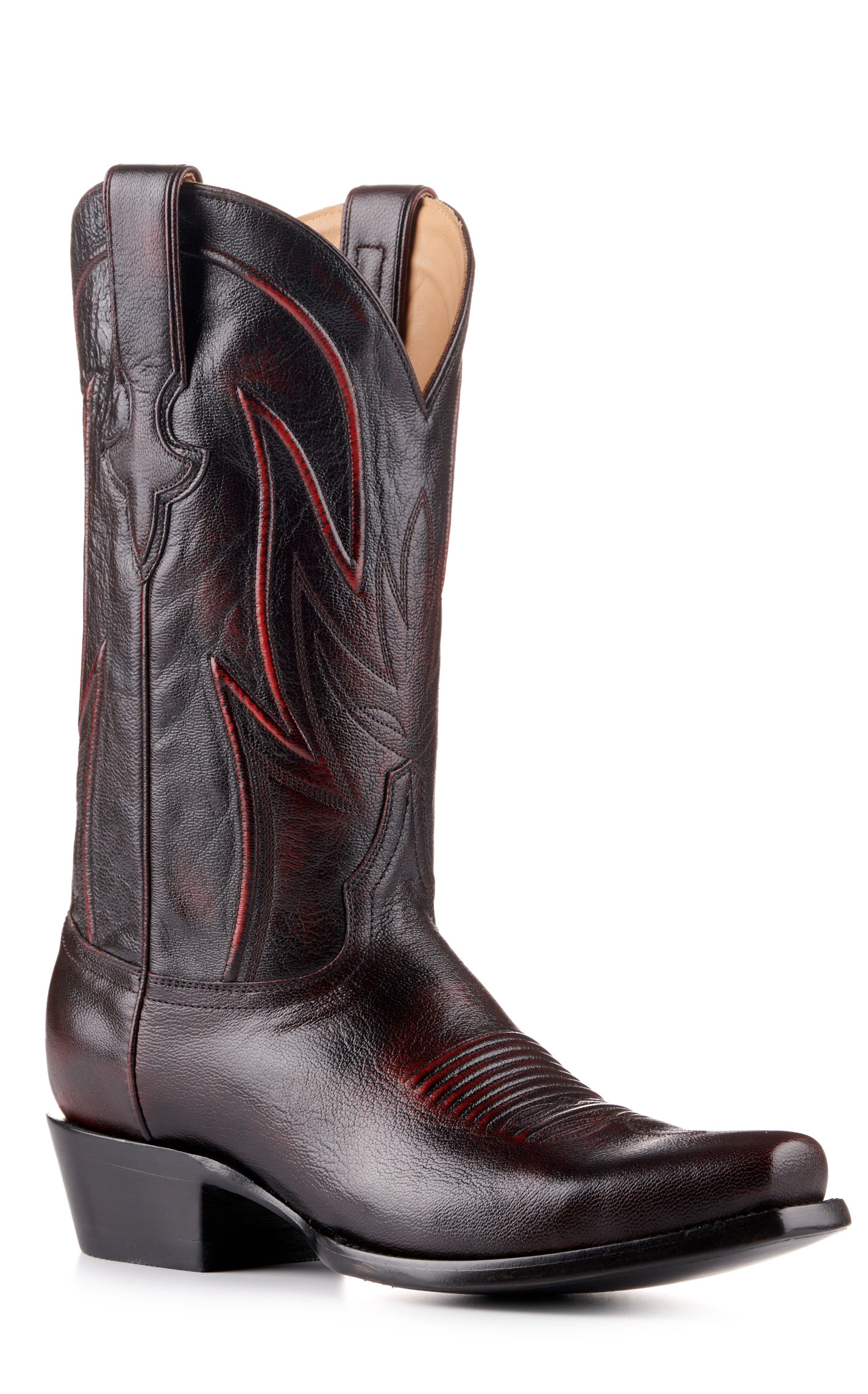 JRC & Sons Men's Wyatt Brush Off Goat Punchy Square Toe Cowboy Boot in Black Cherry - Image 1
