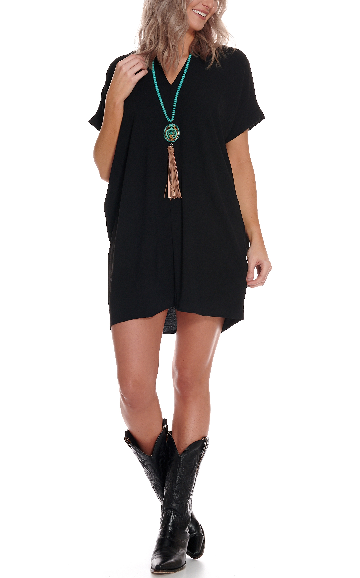 Newbury Kustom Women's Black V-Neck Tunic Short Sleeve Dress - Image 1