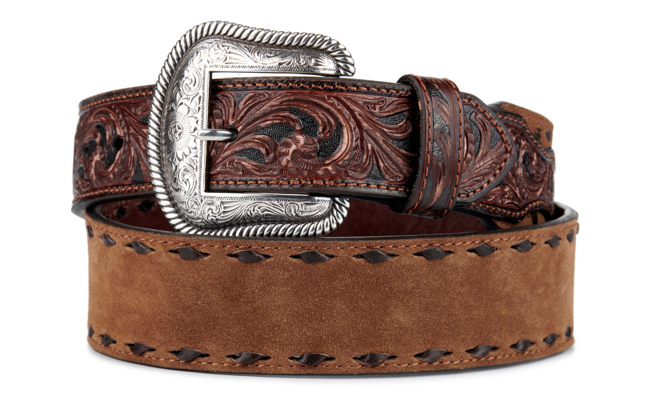 Nocona Men's Leather Coffee Roughout Western Belt - Image 1
