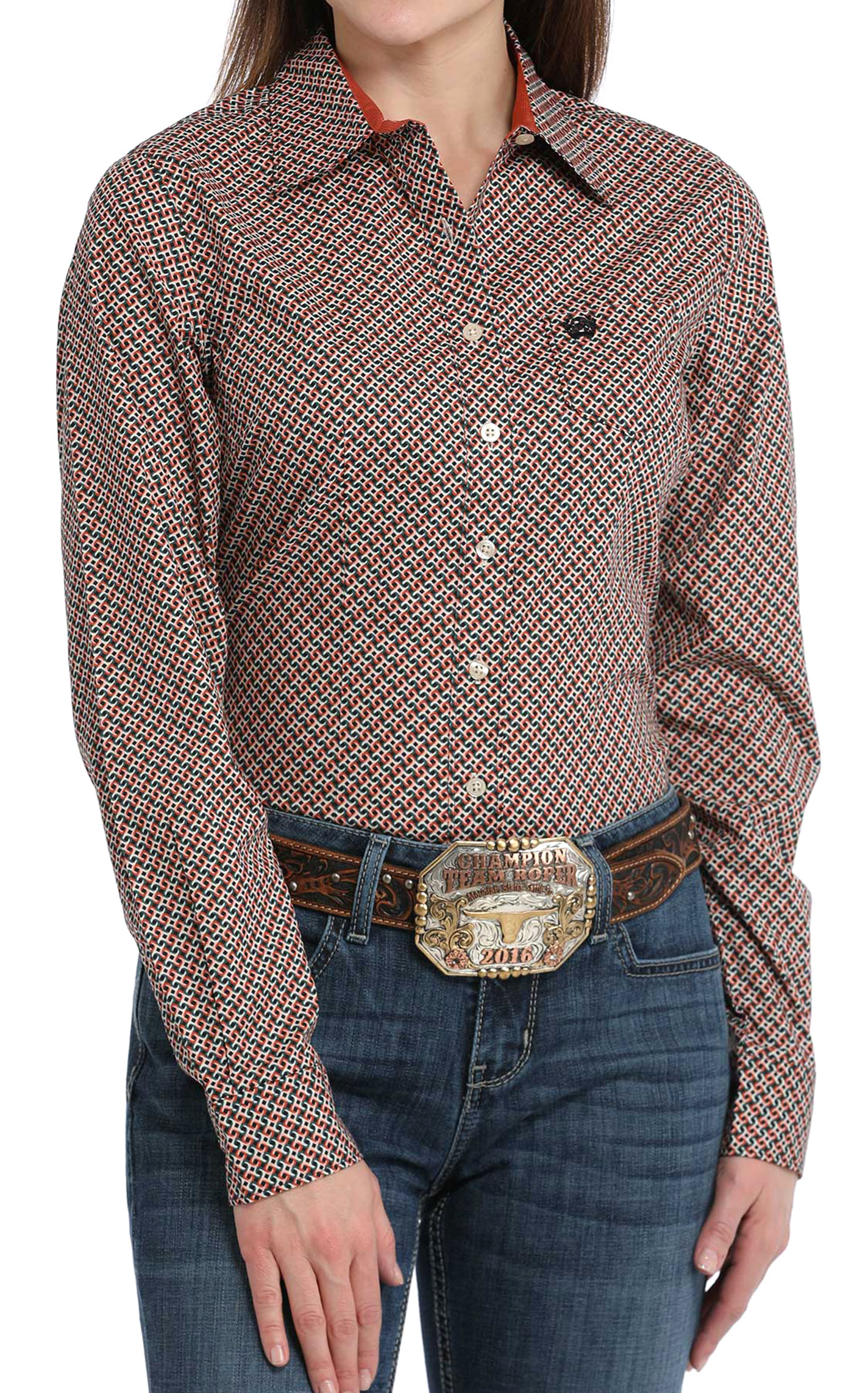 Cinch Women's Red & Black Geo Print Western Shirt - Image 1