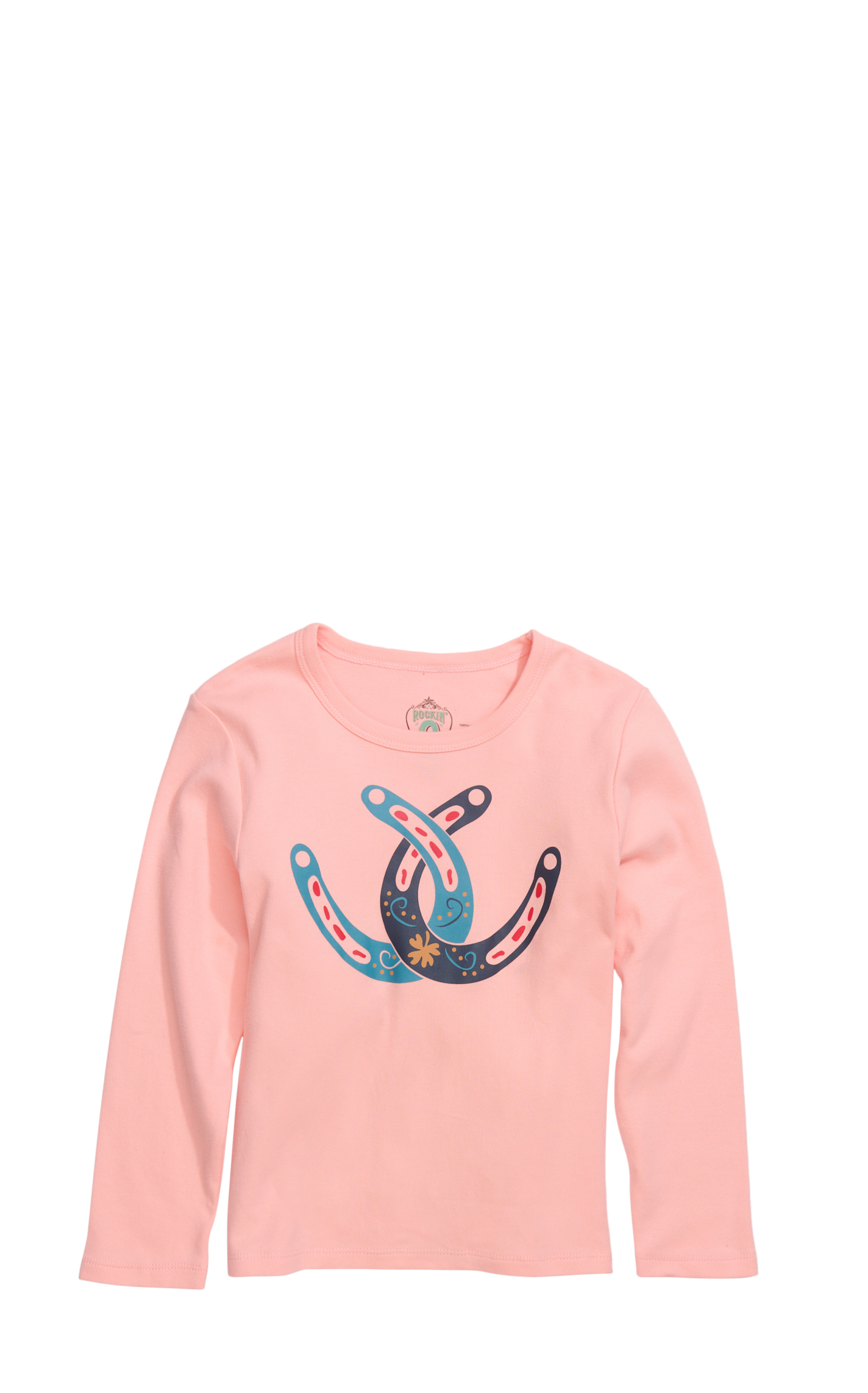 Rockin C Girl's Peach, Navy & Blue Horseshoe Graphic Tee - Image 1